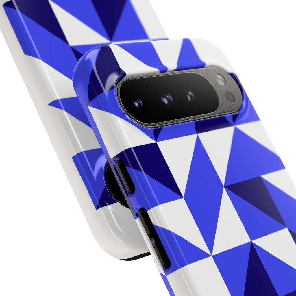 Blue Geometric Phone Case, Tough Cases, Stylish Phone Cover, Great for Gifts, Trendy Accessory, Abstract Pattern Design - FORMO