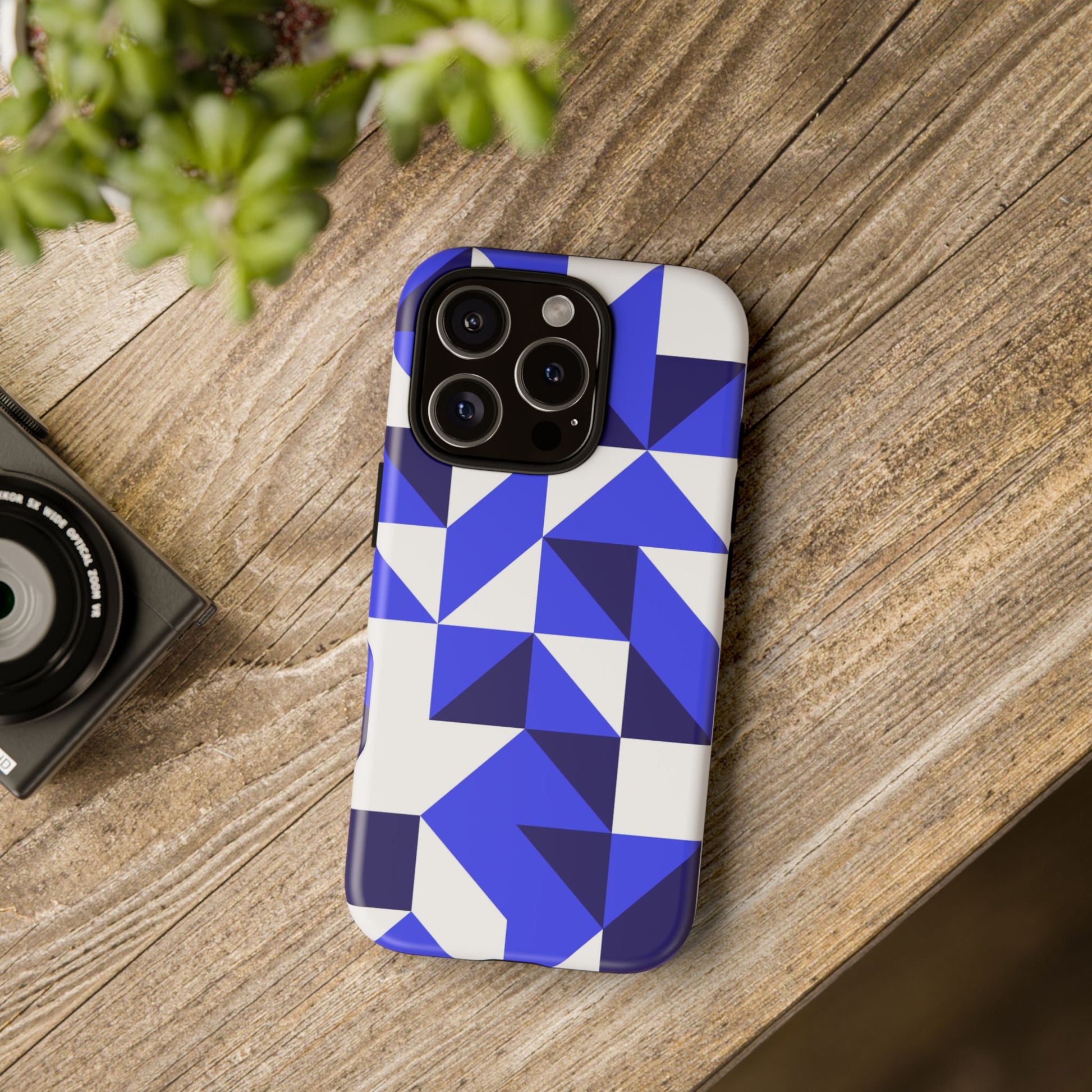 Blue Geometric Phone Case, Tough Cases, Stylish Phone Cover, Great for Gifts, Trendy Accessory, Abstract Pattern Design - FORMO