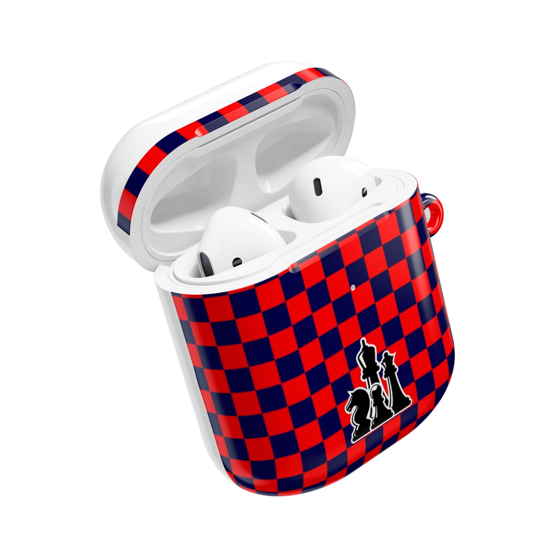 Chess-Themed AirPod Case, Unique Gift for Chess Lovers, Stylish Earbud Holder, Red Checkered Design, Accessory for Gamers
