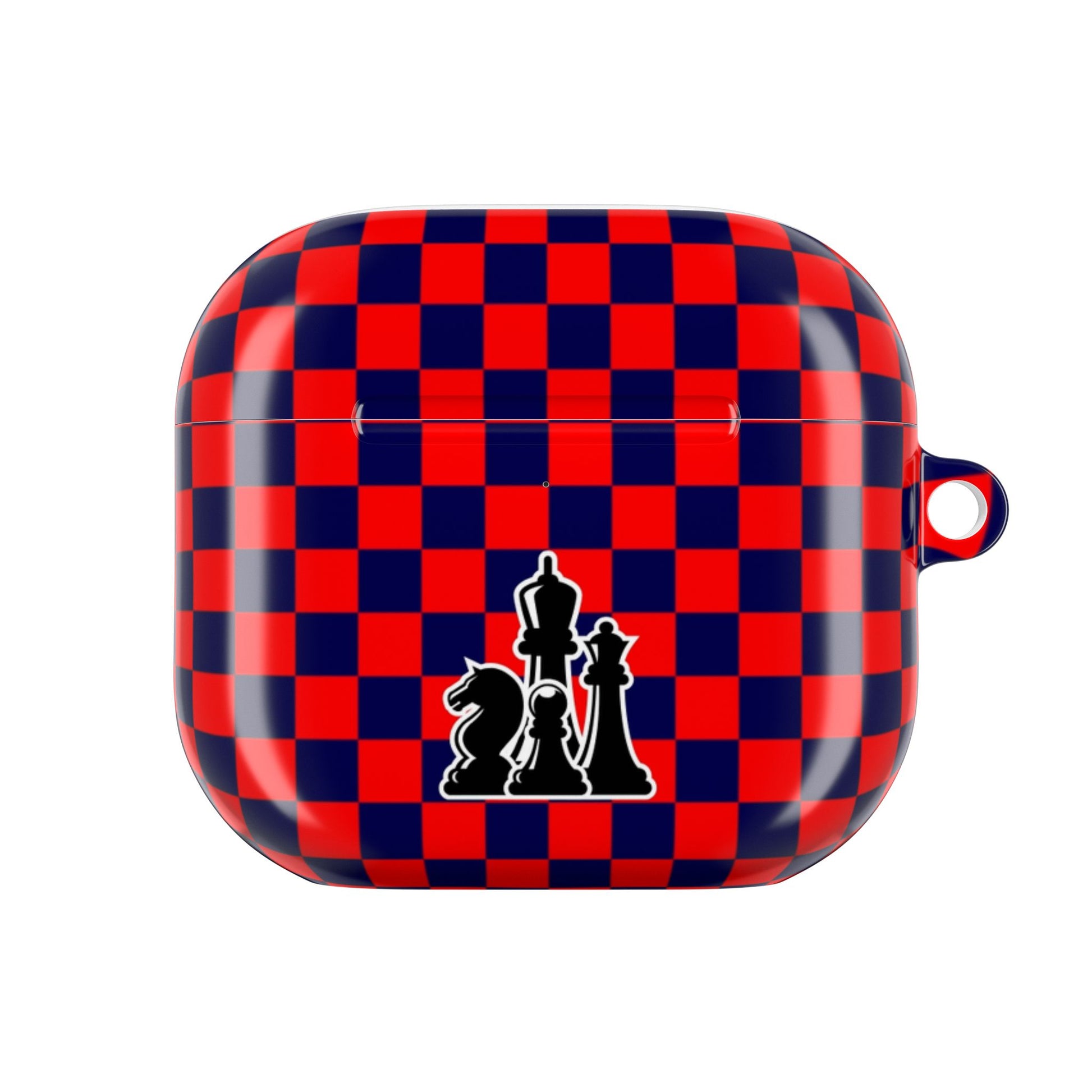 Chess-Themed AirPod Case, Unique Gift for Chess Lovers, Stylish Earbud Holder, Red Checkered Design, Accessory for Gamers