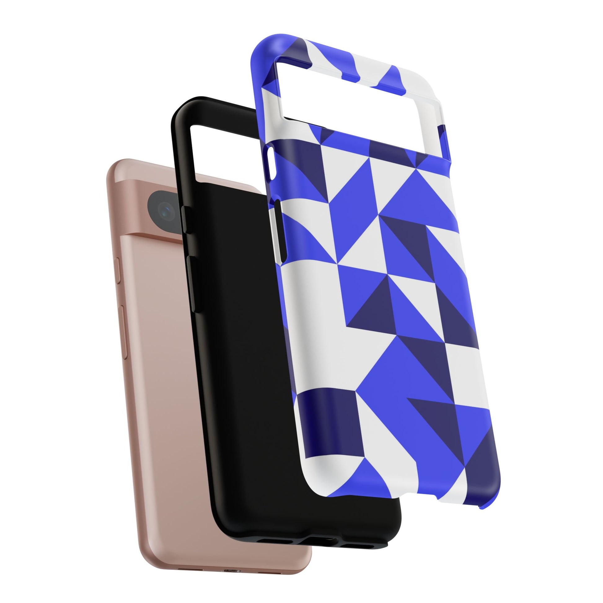 Blue Geometric Phone Case, Tough Cases, Stylish Phone Cover, Great for Gifts, Trendy Accessory, Abstract Pattern Design - FORMO