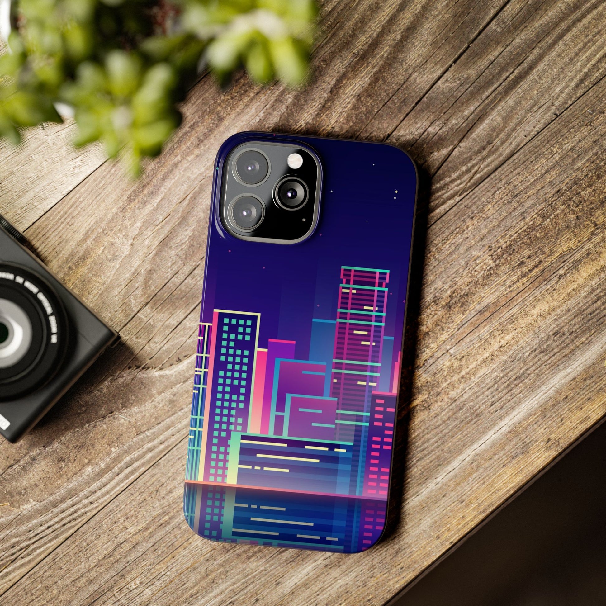 Urban Skyline Slim Phone Cases, Cityscape iPhone Cover, Colorful Night Design, Trendy Phone Accessory, Gifts for City Lovers - FORMO