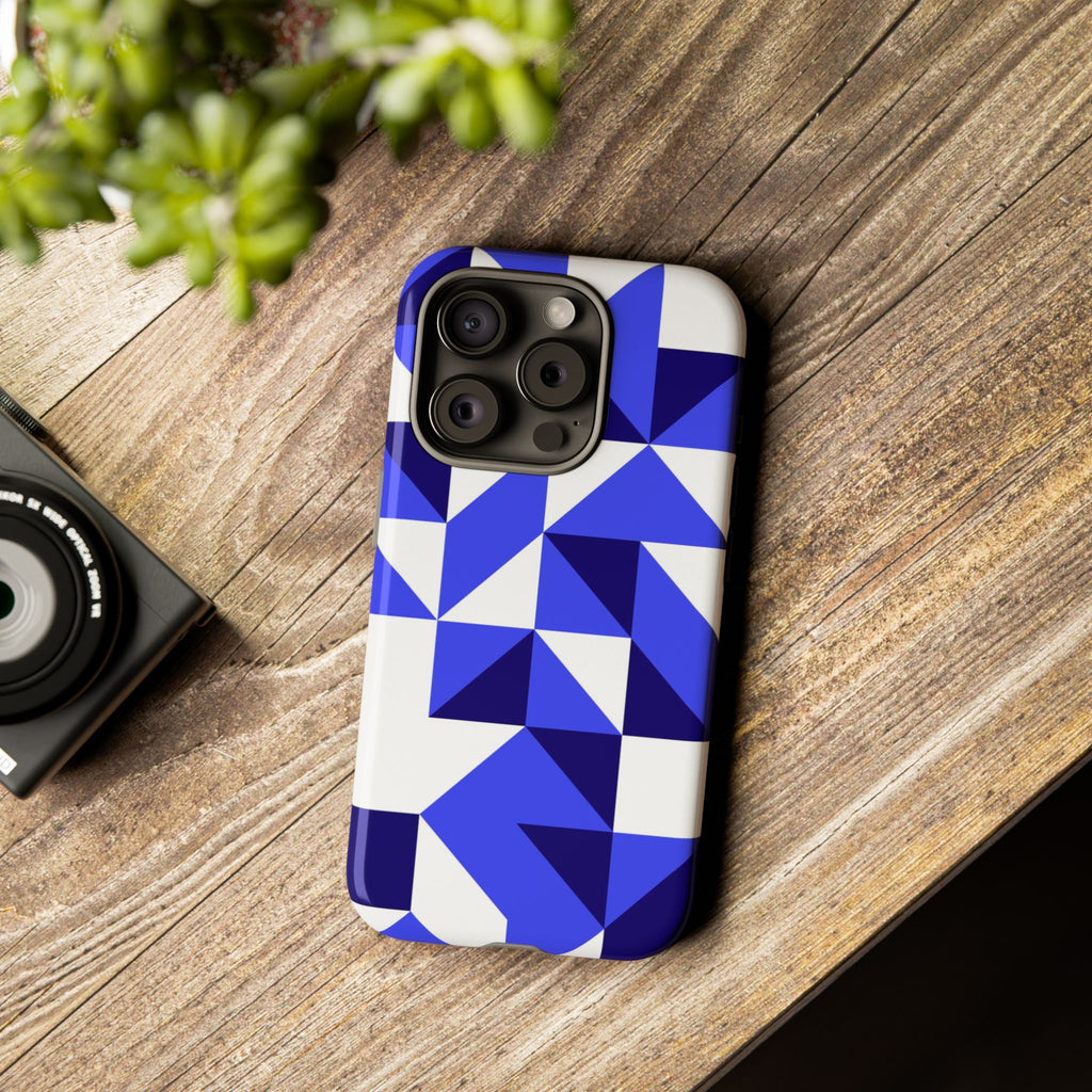 Blue Geometric Phone Case, Tough Cases, Stylish Phone Cover, Great for Gifts, Trendy Accessory, Abstract Pattern Design - FORMO