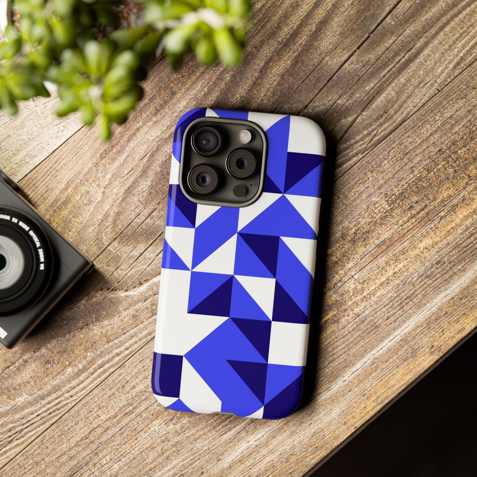 Blue Geometric Phone Case, Tough Cases, Stylish Phone Cover, Great for Gifts, Trendy Accessory, Abstract Pattern Design - FORMO