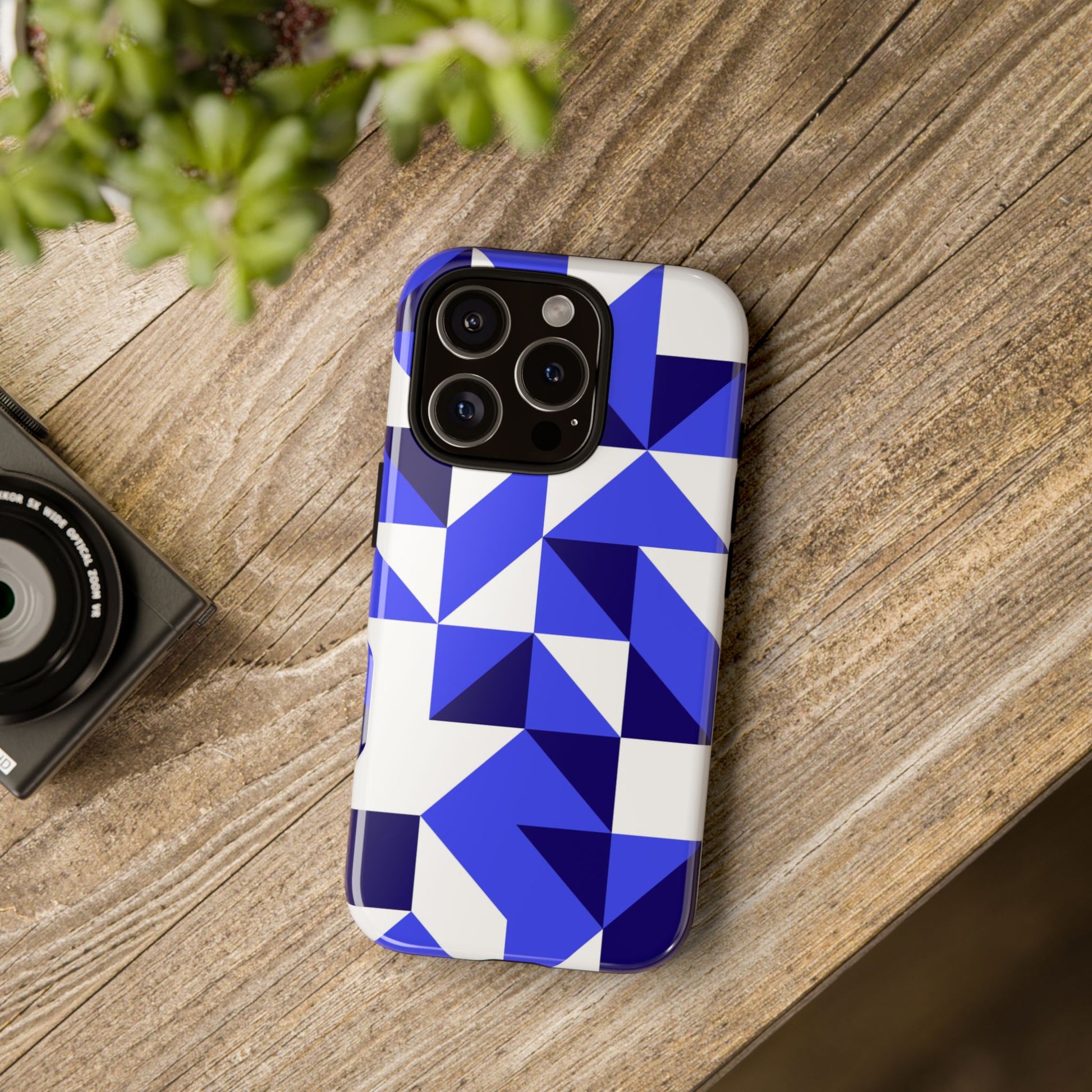 Blue Geometric Phone Case, Tough Cases, Stylish Phone Cover, Great for Gifts, Trendy Accessory, Abstract Pattern Design - FORMO