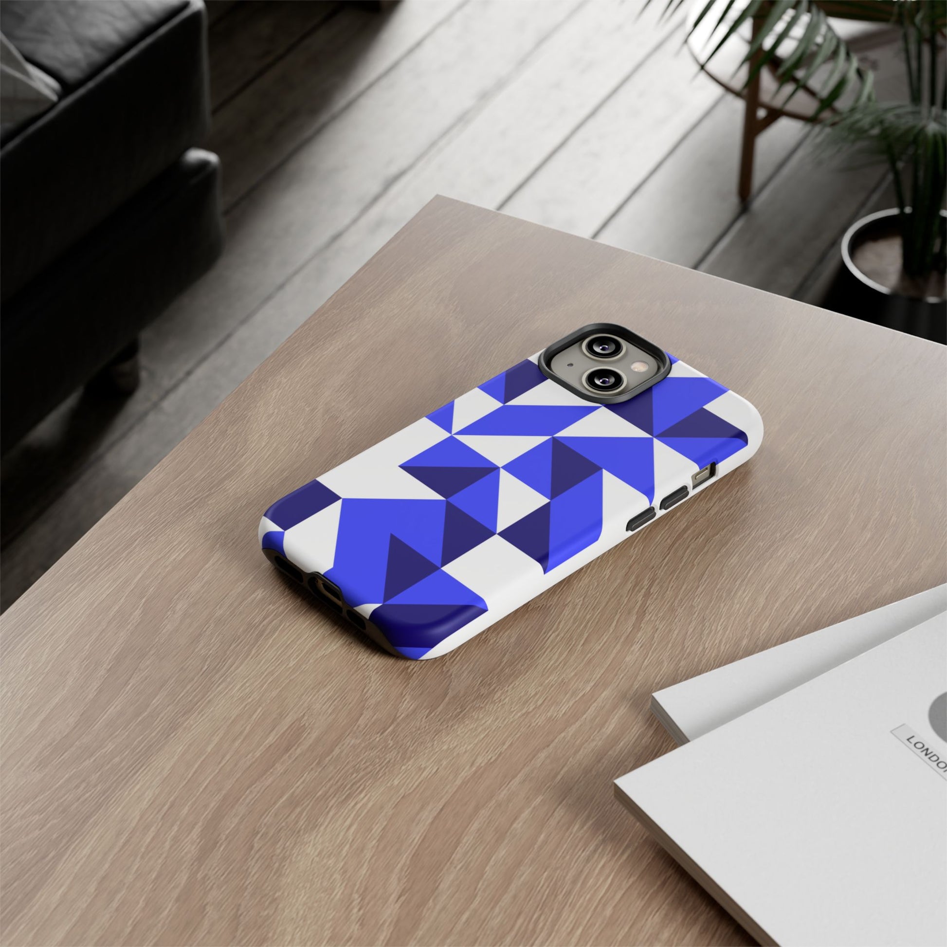 Blue Geometric Phone Case, Tough Cases, Stylish Phone Cover, Great for Gifts, Trendy Accessory, Abstract Pattern Design - FORMO