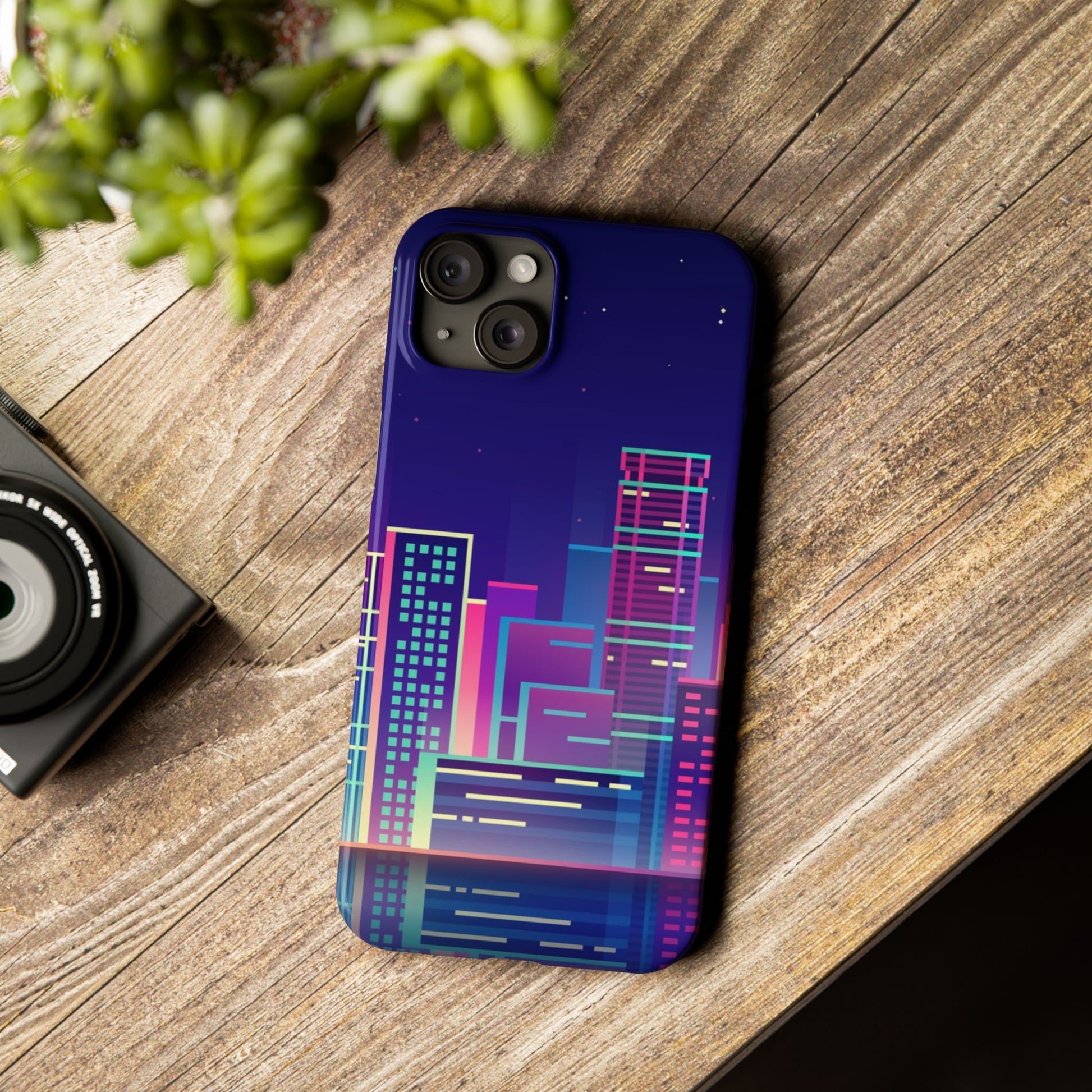 Urban Skyline Slim Phone Cases, Cityscape iPhone Cover, Colorful Night Design, Trendy Phone Accessory, Gifts for City Lovers - FORMO
