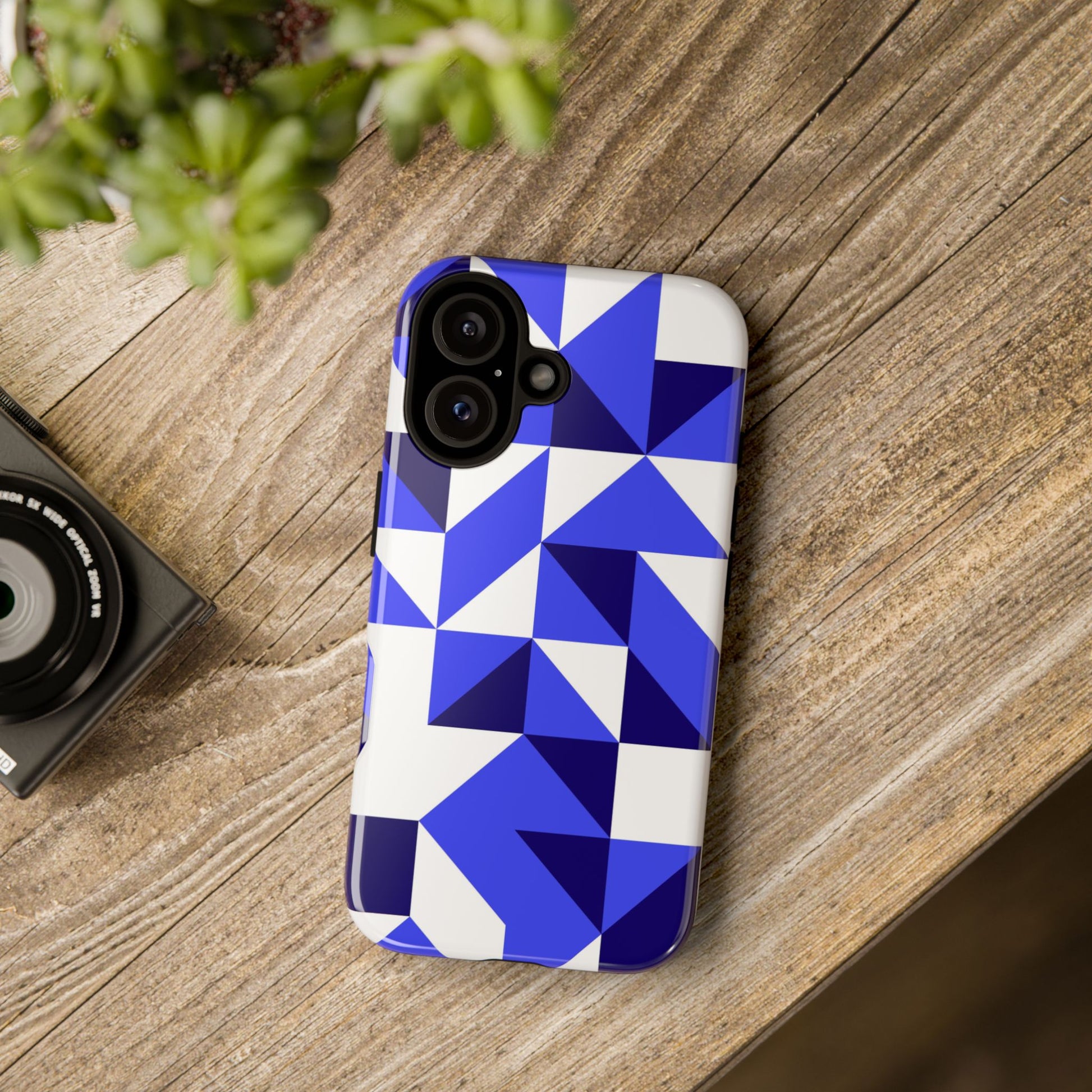 Blue Geometric Phone Case, Tough Cases, Stylish Phone Cover, Great for Gifts, Trendy Accessory, Abstract Pattern Design - FORMO
