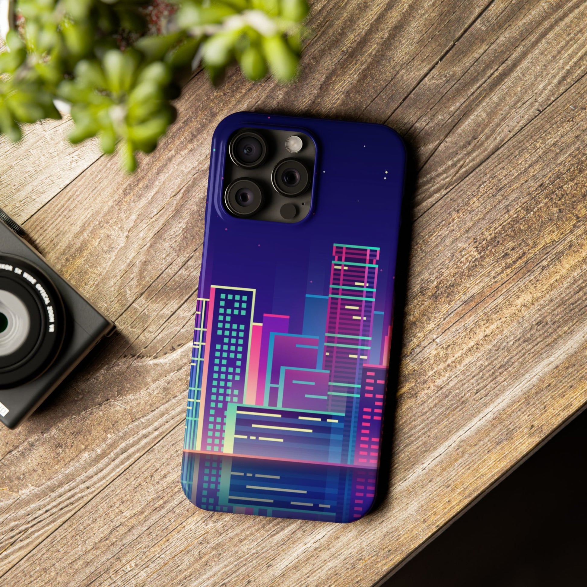Urban Skyline Slim Phone Cases, Cityscape iPhone Cover, Colorful Night Design, Trendy Phone Accessory, Gifts for City Lovers - FORMO