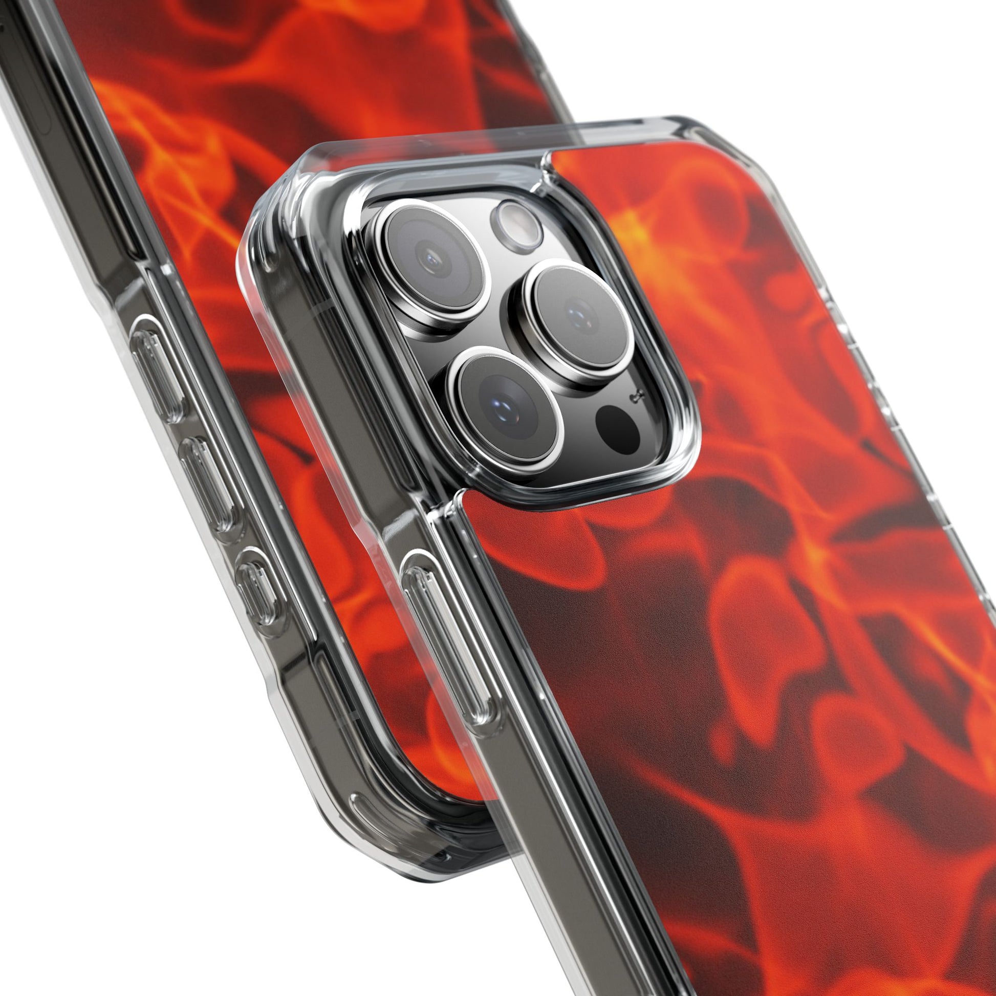 Magnetic Clear Phone Cases with Fiery Design, Protective Case for iPhone, Customizable Tech Accessory, Unique Gift Idea, Holiday Gift - FORMO