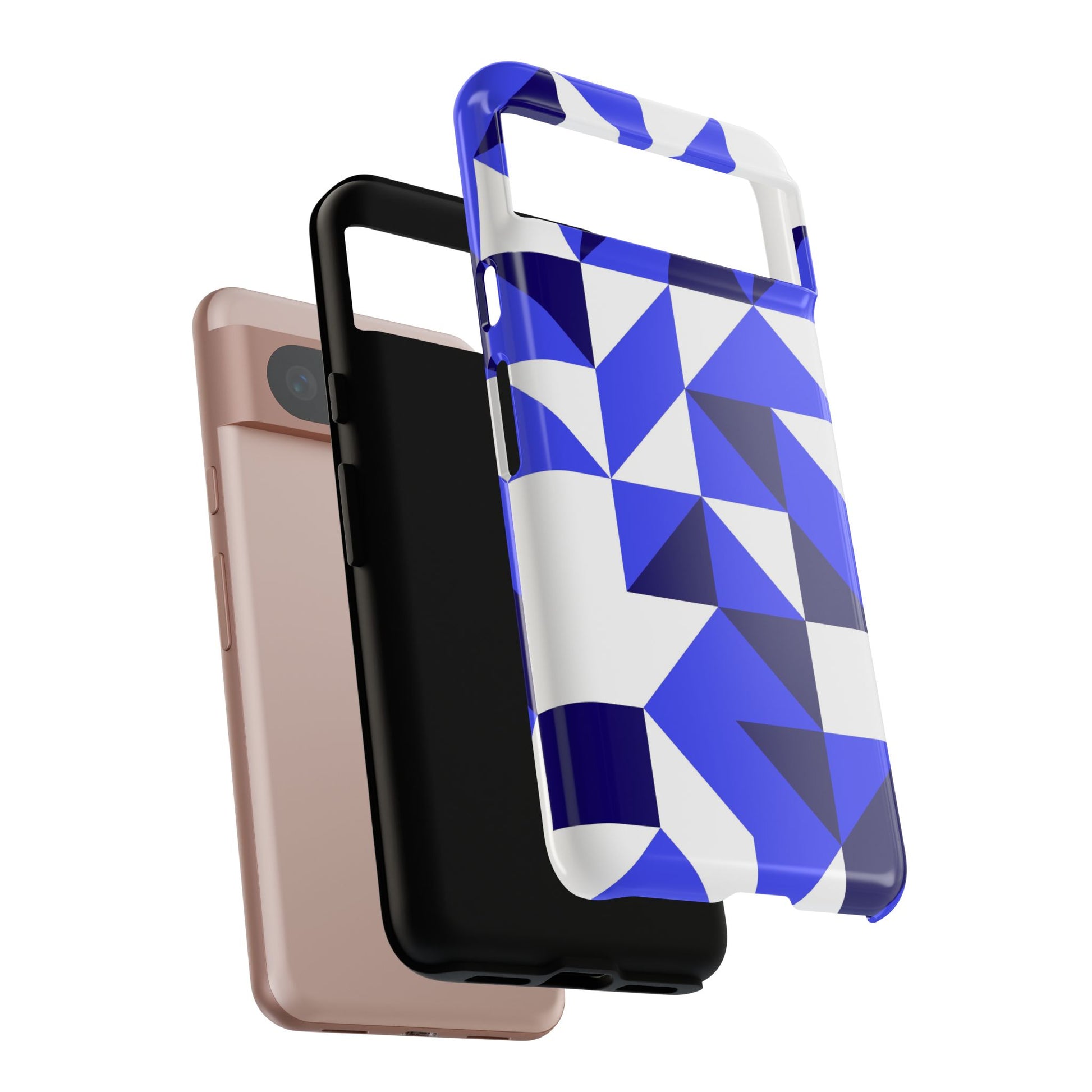 Blue Geometric Phone Case, Tough Cases, Stylish Phone Cover, Great for Gifts, Trendy Accessory, Abstract Pattern Design - FORMO