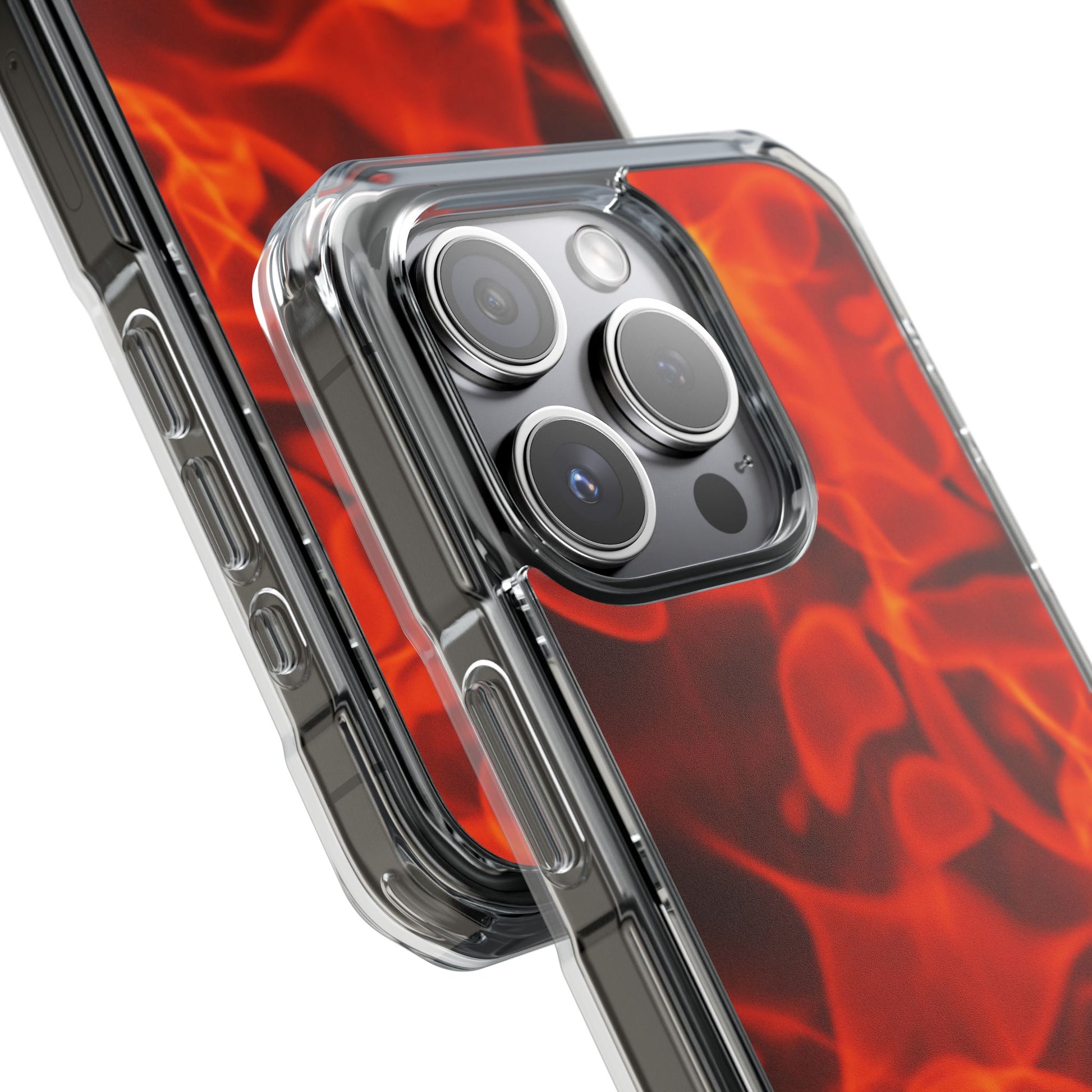 Magnetic Clear Phone Cases with Fiery Design, Protective Case for iPhone, Customizable Tech Accessory, Unique Gift Idea, Holiday Gift - FORMO