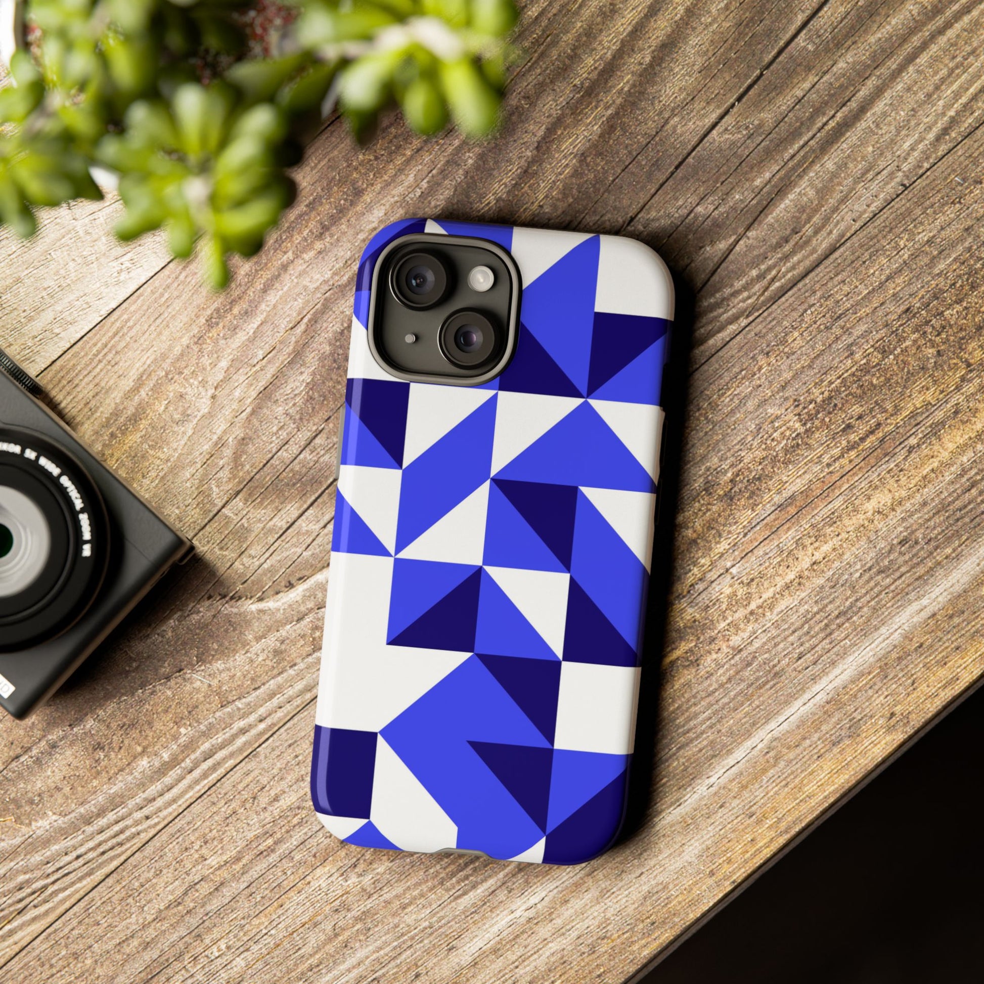 Blue Geometric Phone Case, Tough Cases, Stylish Phone Cover, Great for Gifts, Trendy Accessory, Abstract Pattern Design - FORMO