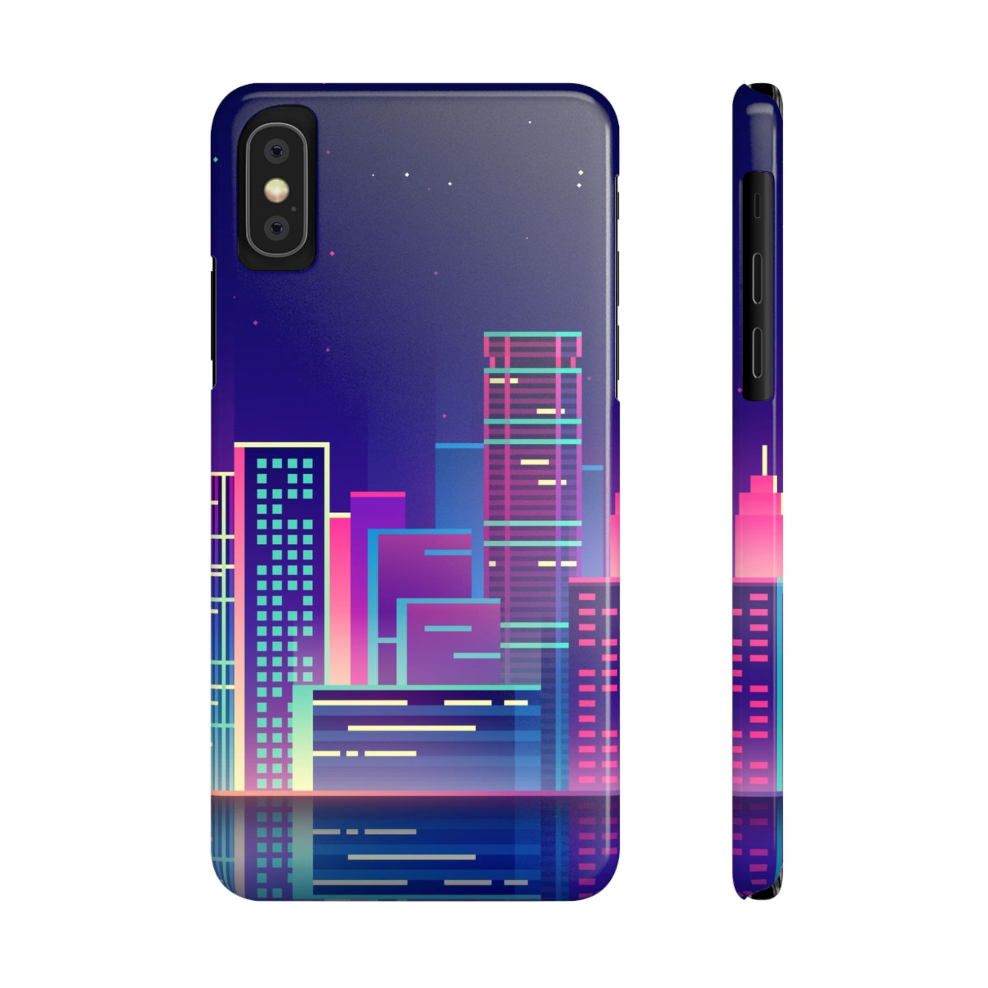 Urban Skyline Slim Phone Cases, Cityscape iPhone Cover, Colorful Night Design, Trendy Phone Accessory, Gifts for City Lovers - FORMO
