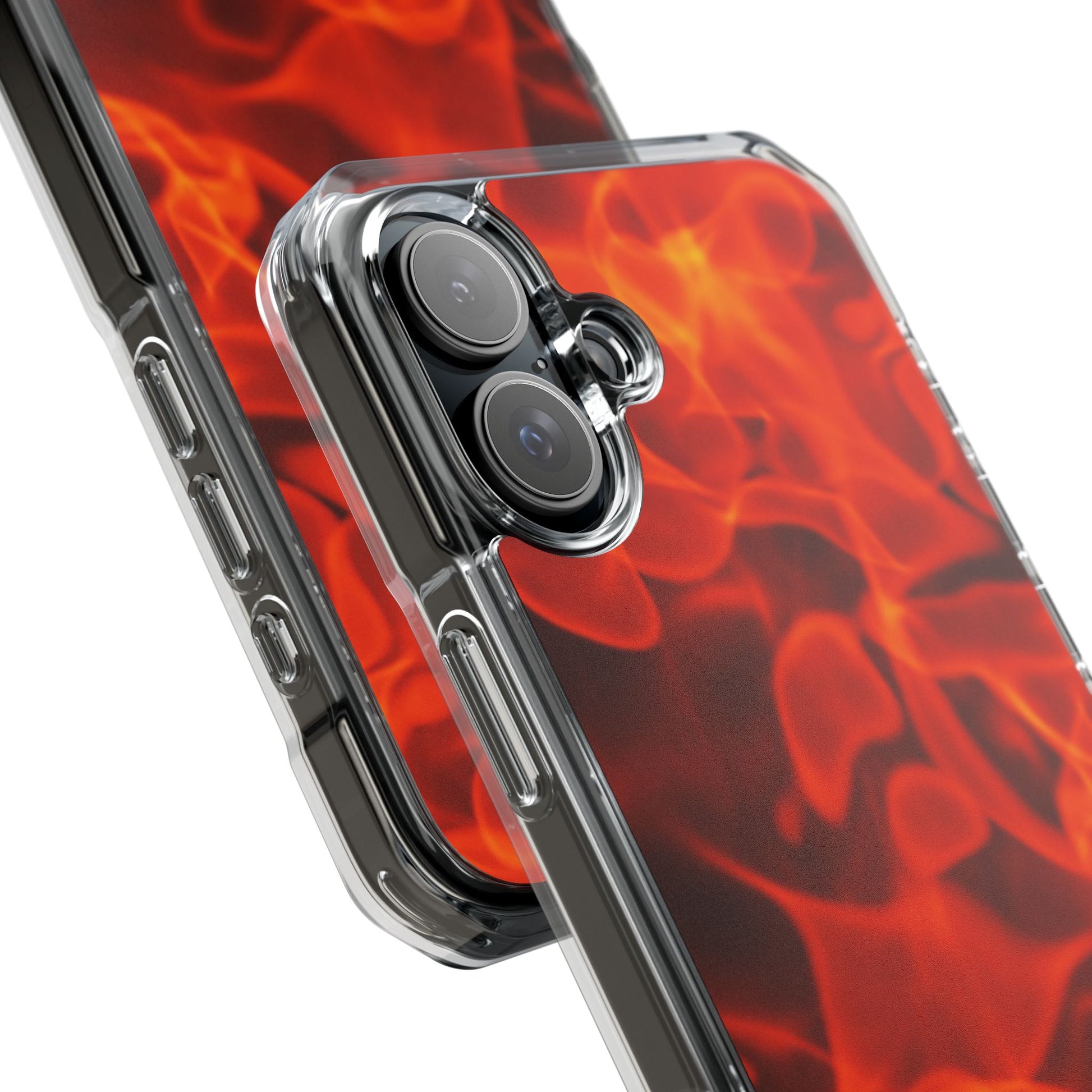 Magnetic Clear Phone Cases with Fiery Design, Protective Case for iPhone, Customizable Tech Accessory, Unique Gift Idea, Holiday Gift - FORMO