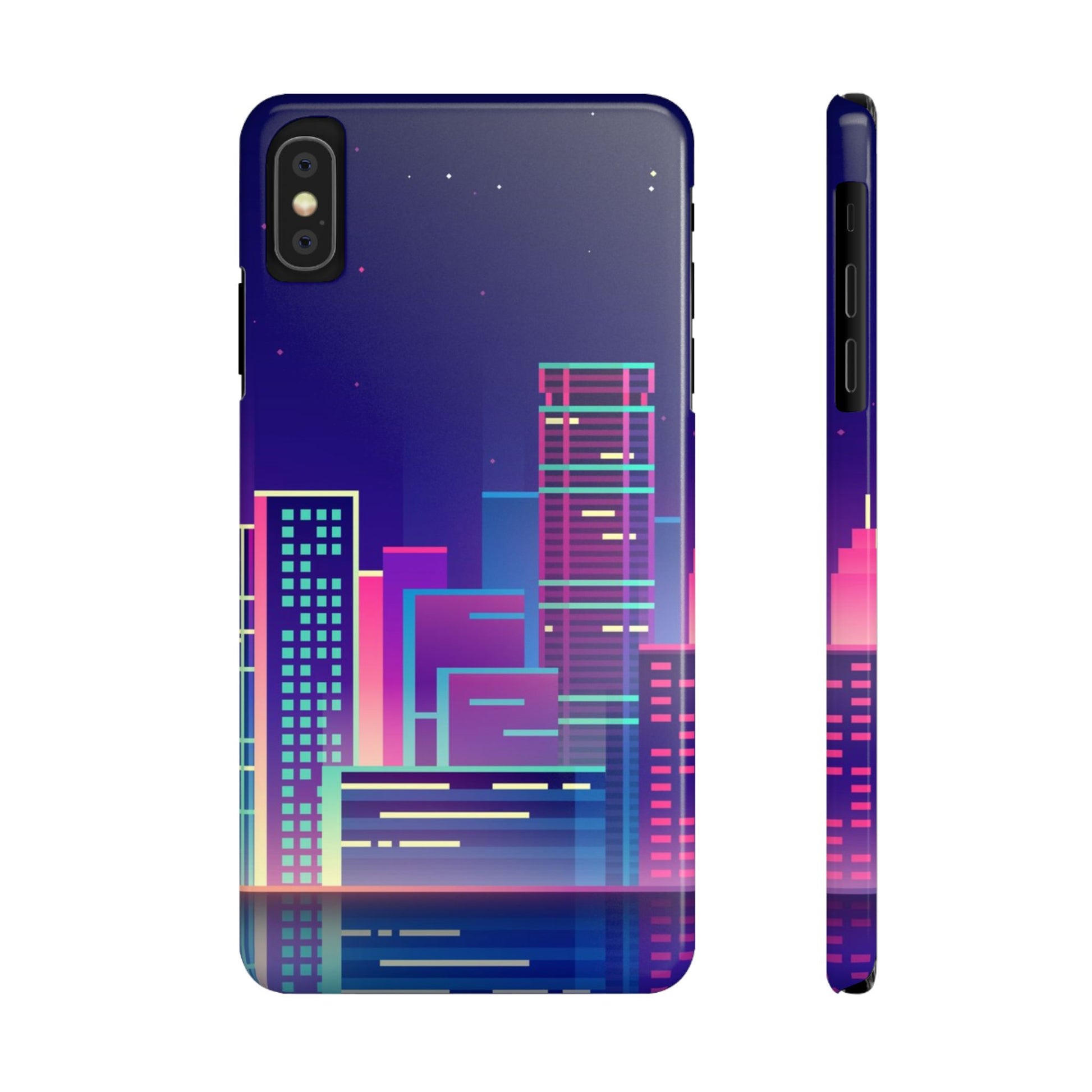 Urban Skyline Slim Phone Cases, Cityscape iPhone Cover, Colorful Night Design, Trendy Phone Accessory, Gifts for City Lovers - FORMO