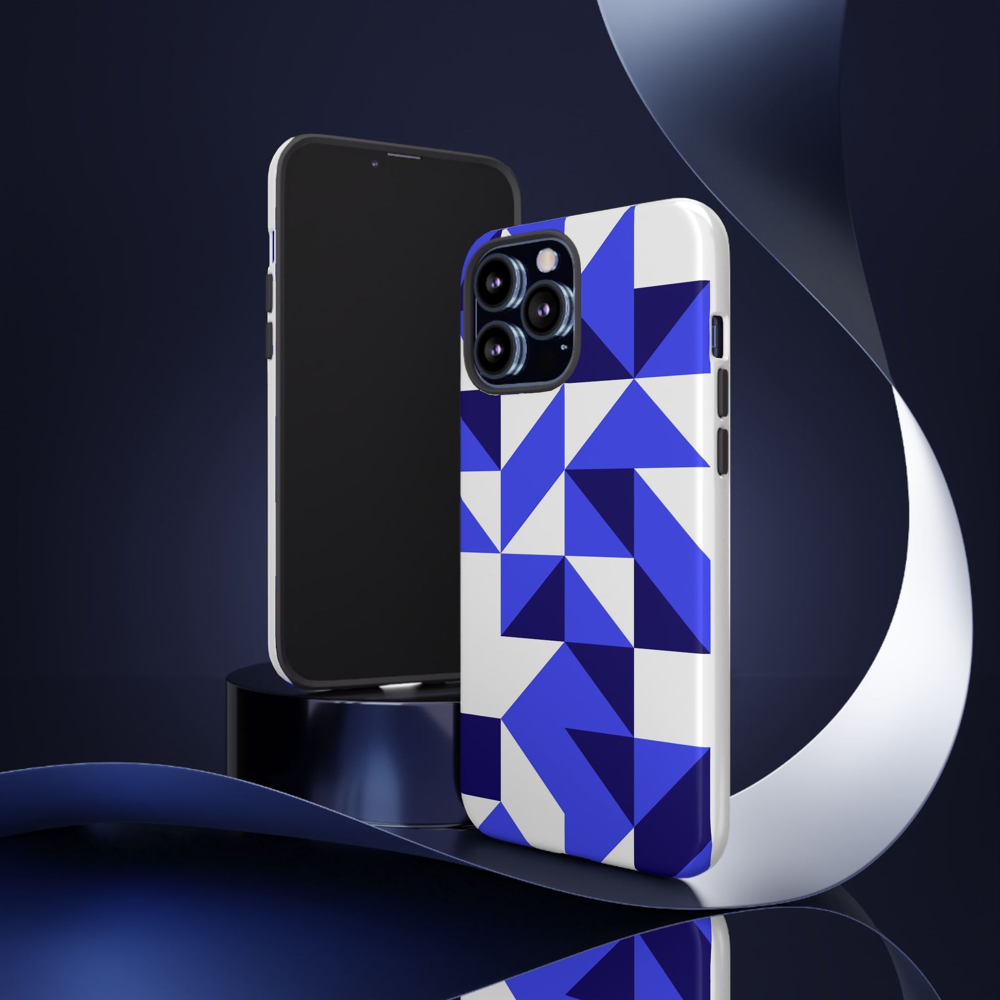Blue Geometric Phone Case, Tough Cases, Stylish Phone Cover, Great for Gifts, Trendy Accessory, Abstract Pattern Design - FORMO