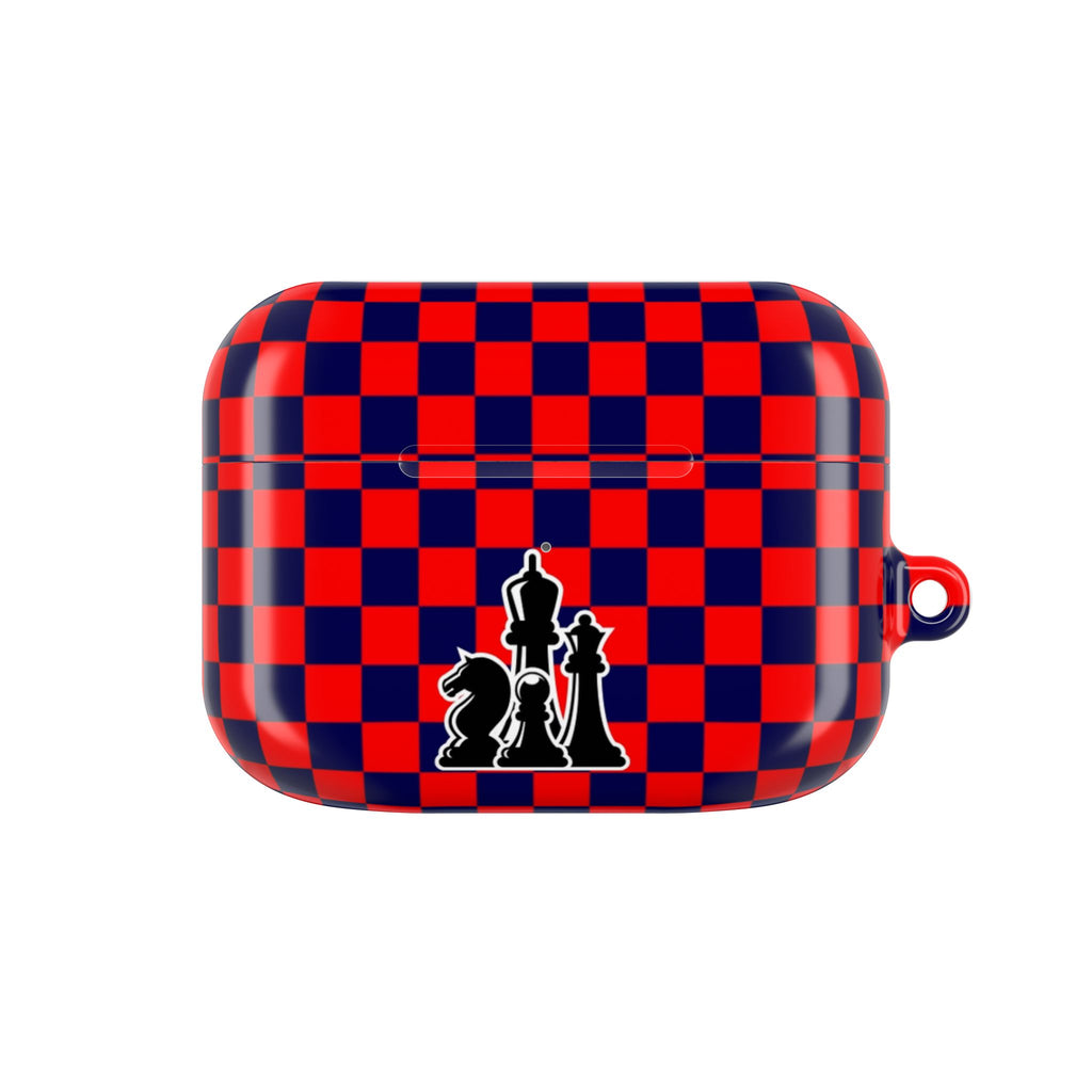 Chess-Themed AirPod Case, Unique Gift for Chess Lovers, Stylish Earbud Holder, Red Checkered Design, Accessory for Gamers