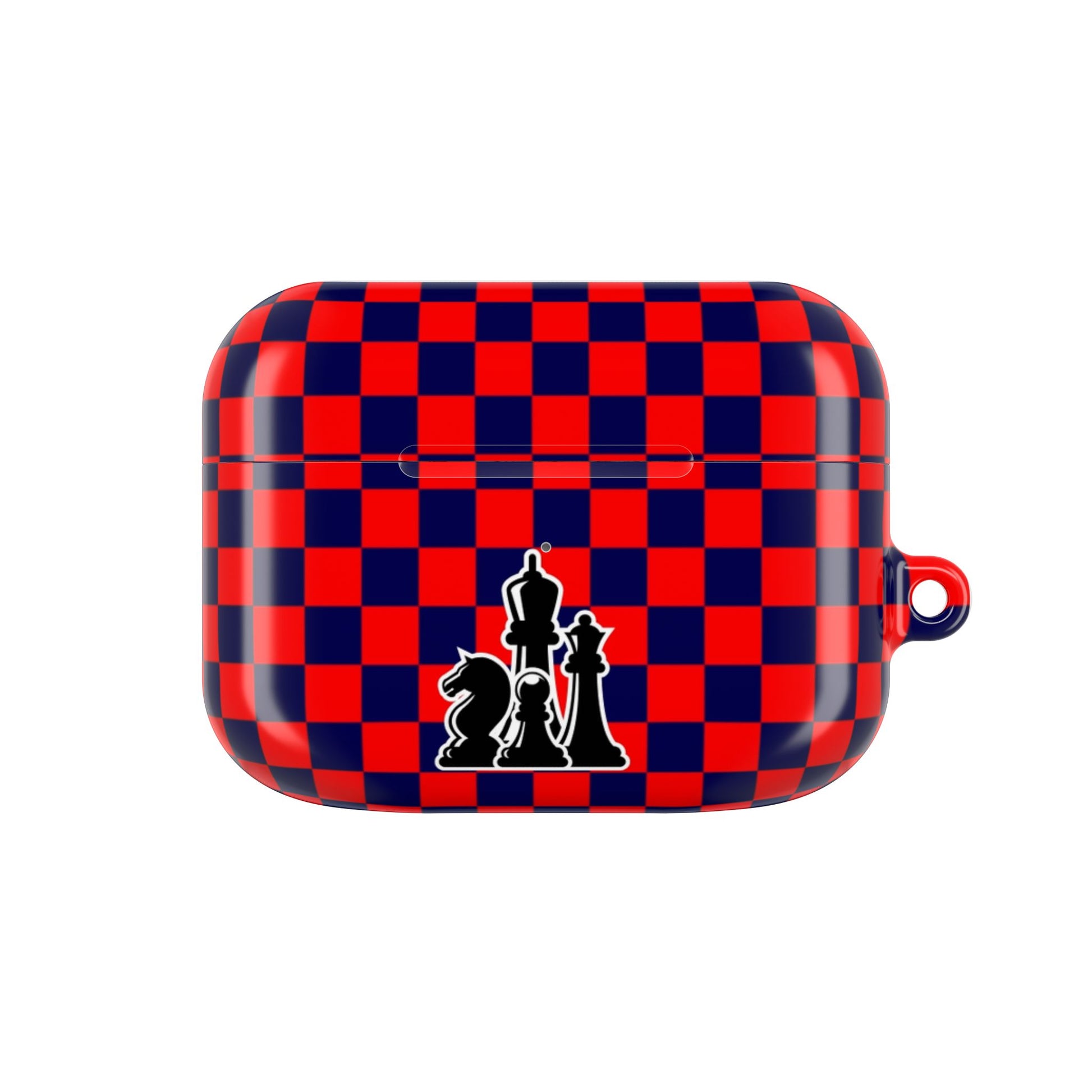 Chess-Themed AirPod Case, Unique Gift for Chess Lovers, Stylish Earbud Holder, Red Checkered Design, Accessory for Gamers