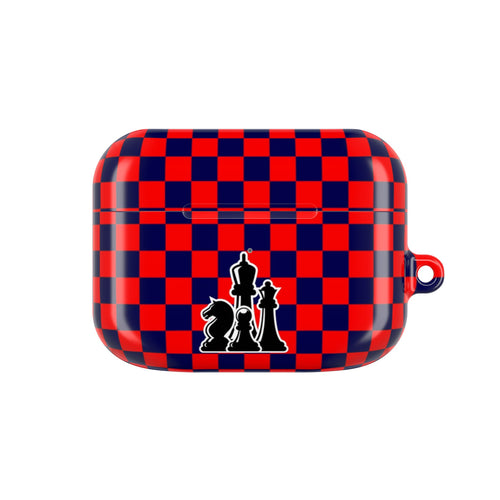 Chess-Themed AirPod Case, Unique Gift for Chess Lovers, Stylish Earbud Holder, Red Checkered Design, Accessory for Gamers