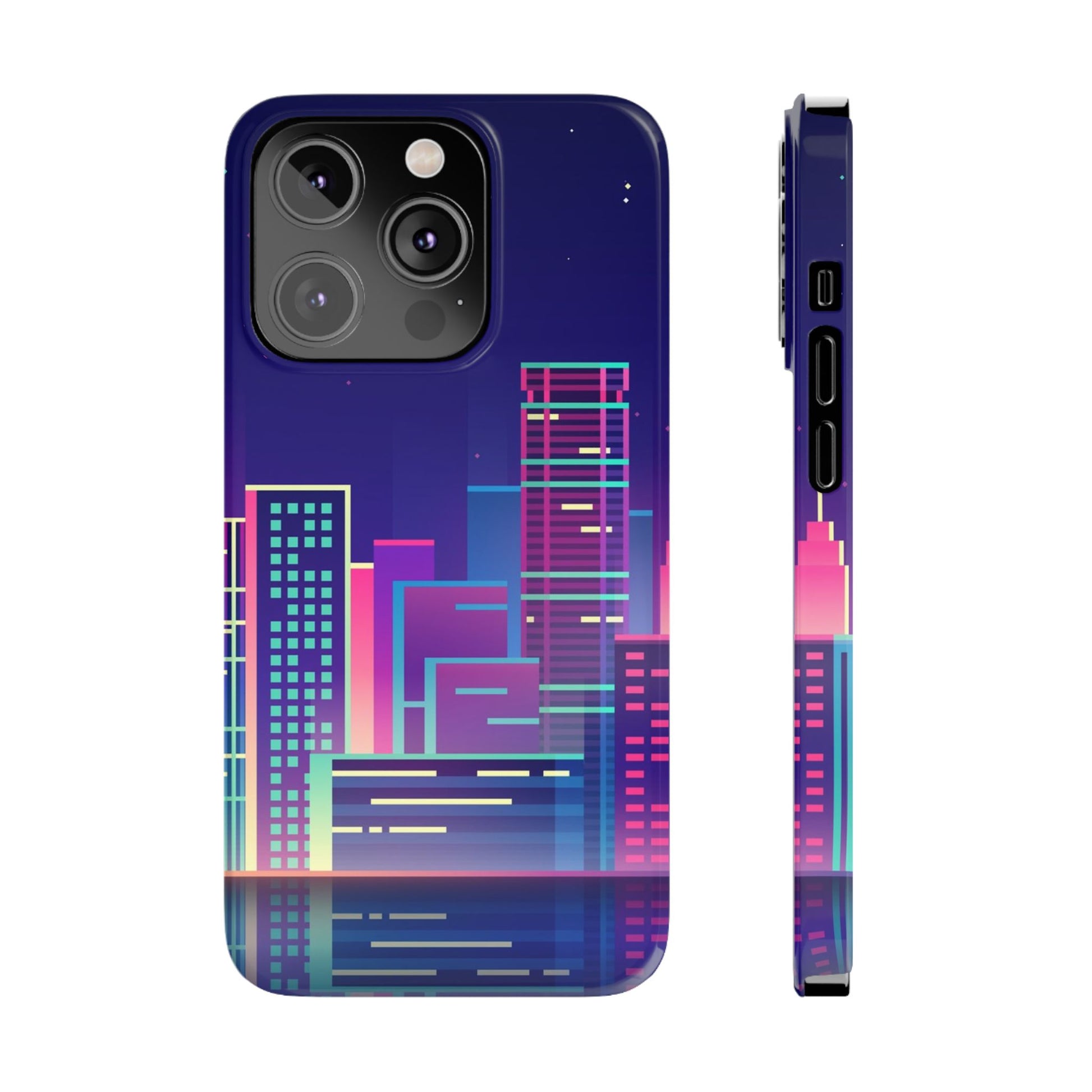 Urban Skyline Slim Phone Cases, Cityscape iPhone Cover, Colorful Night Design, Trendy Phone Accessory, Gifts for City Lovers - FORMO