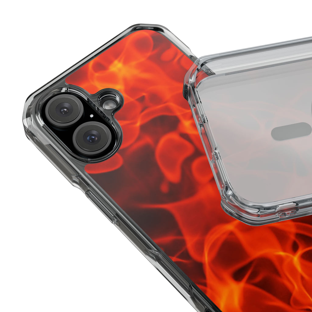 Magnetic Clear Phone Cases with Fiery Design, Protective Case for iPhone, Customizable Tech Accessory, Unique Gift Idea, Holiday Gift - FORMO