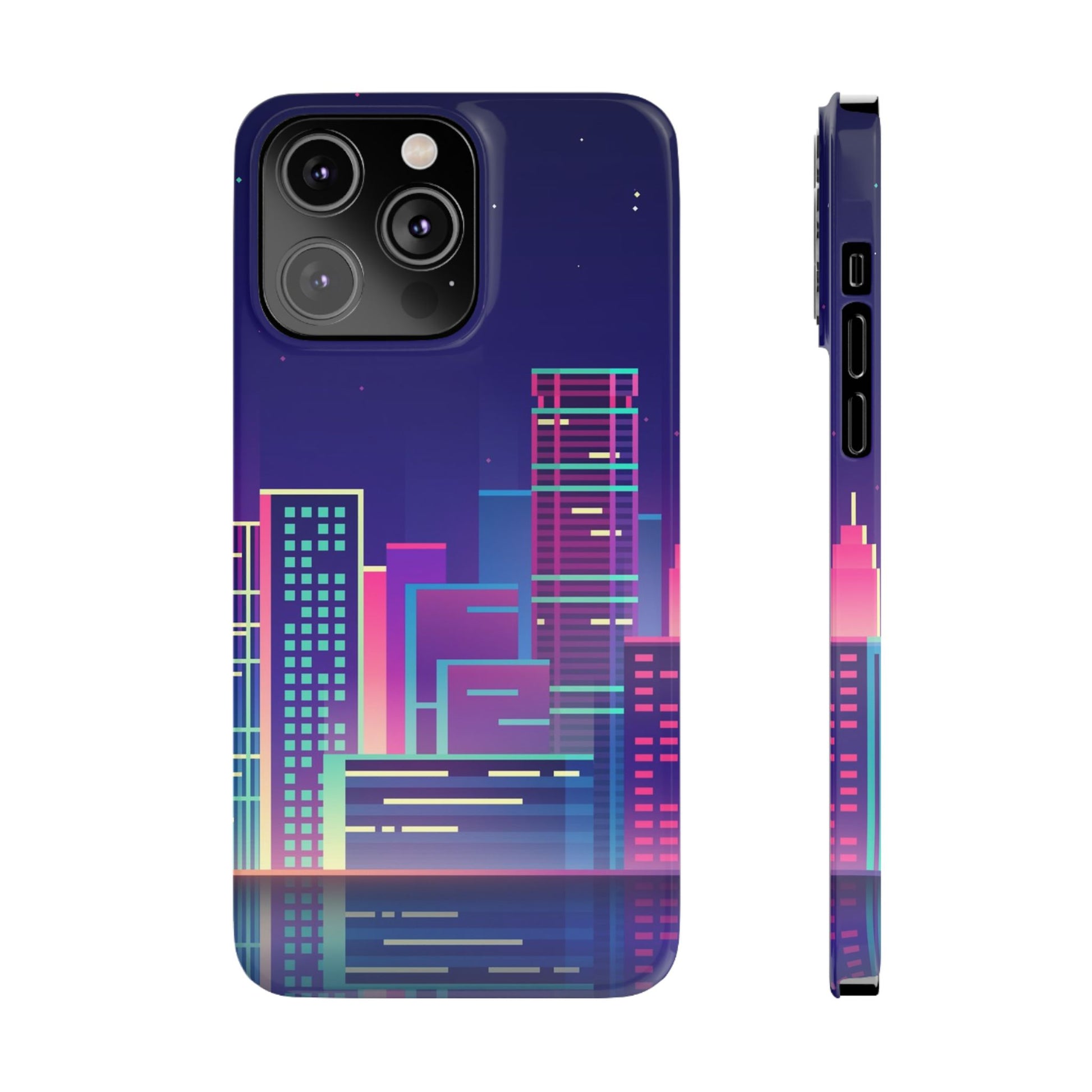 Urban Skyline Slim Phone Cases, Cityscape iPhone Cover, Colorful Night Design, Trendy Phone Accessory, Gifts for City Lovers - FORMO