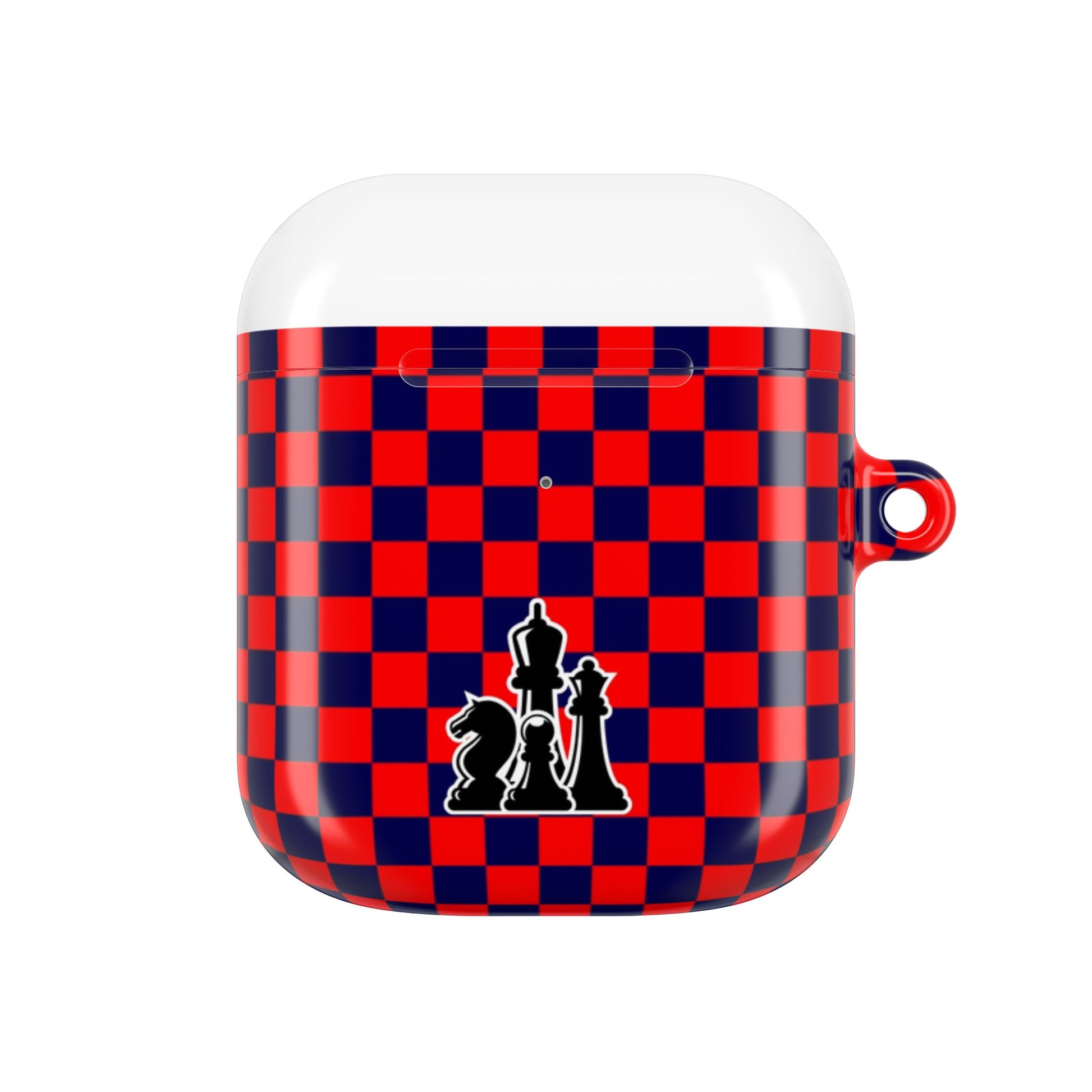 Chess-Themed AirPod Case, Unique Gift for Chess Lovers, Stylish Earbud Holder, Red Checkered Design, Accessory for Gamers