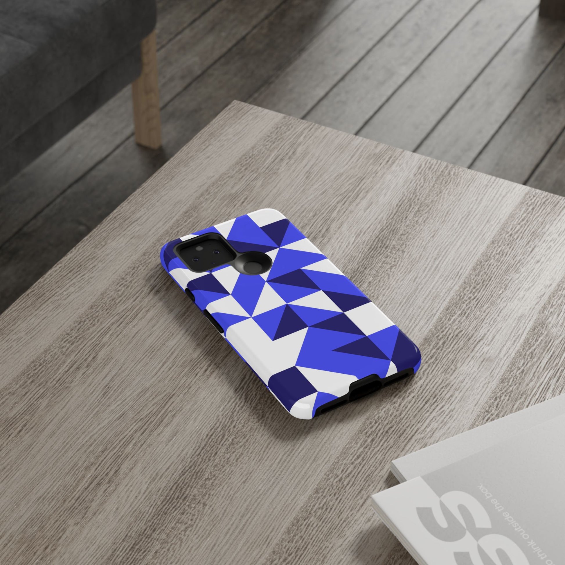 Blue Geometric Phone Case, Tough Cases, Stylish Phone Cover, Great for Gifts, Trendy Accessory, Abstract Pattern Design - FORMO