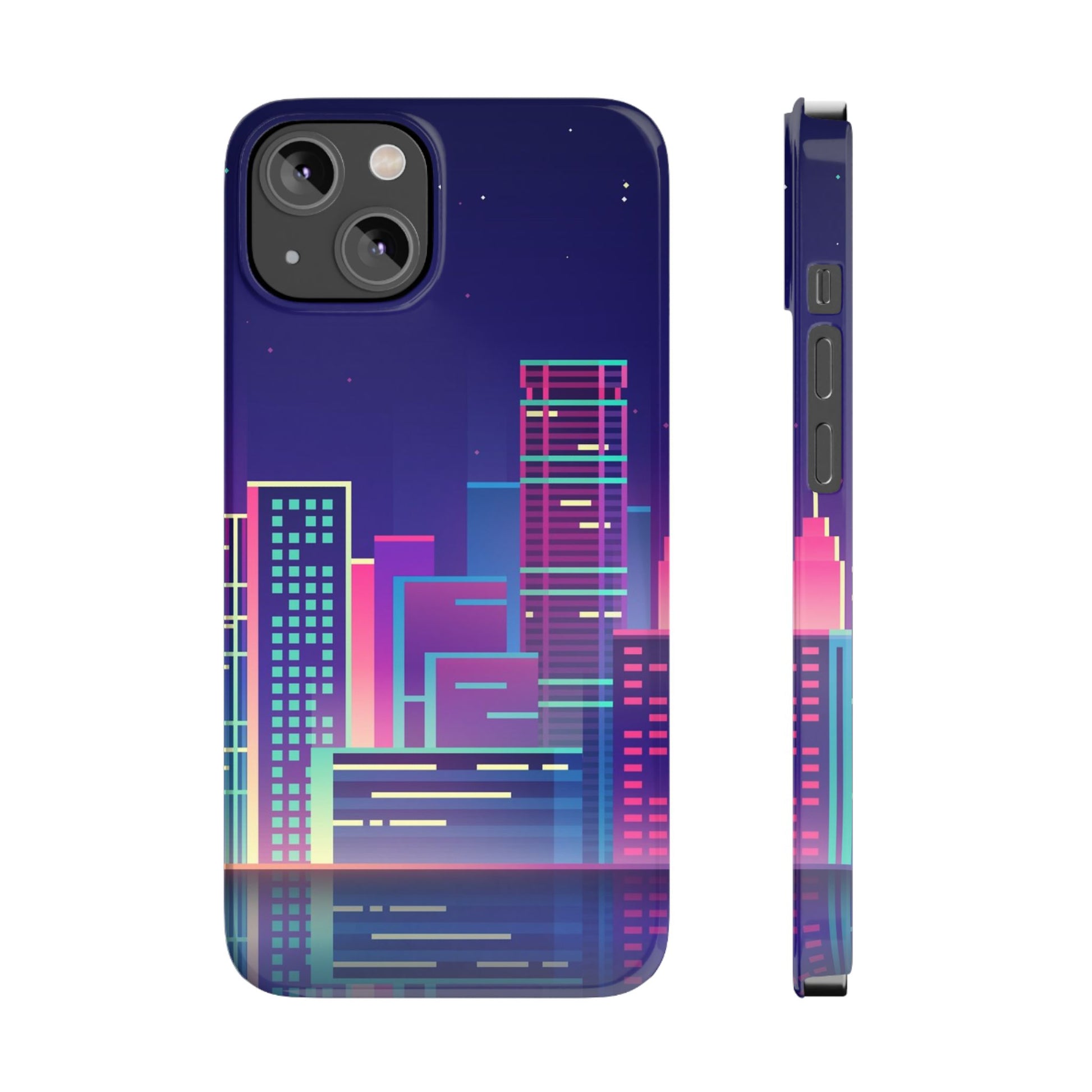 Urban Skyline Slim Phone Cases, Cityscape iPhone Cover, Colorful Night Design, Trendy Phone Accessory, Gifts for City Lovers - FORMO
