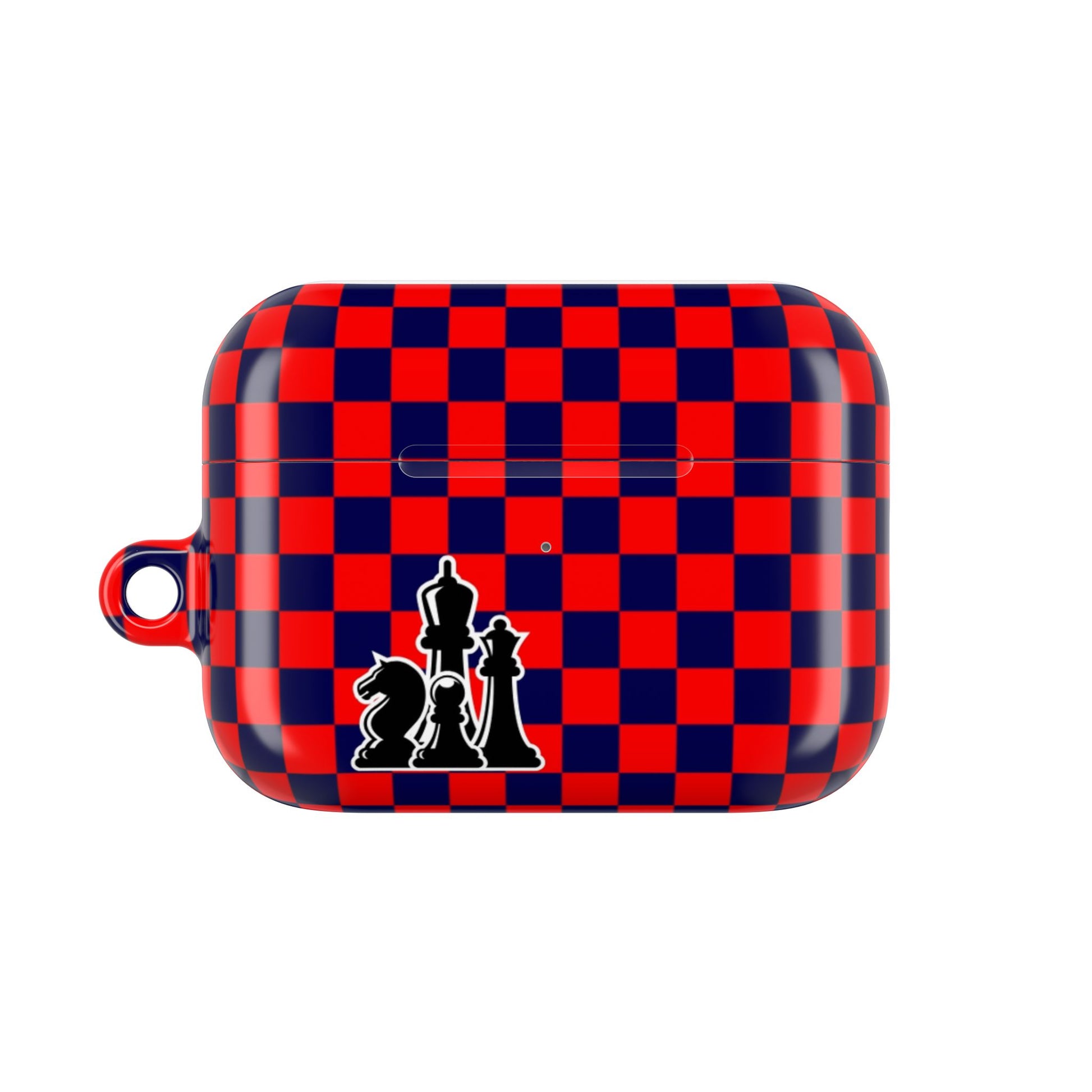 Chess-Themed AirPod Case, Unique Gift for Chess Lovers, Stylish Earbud Holder, Red Checkered Design, Accessory for Gamers