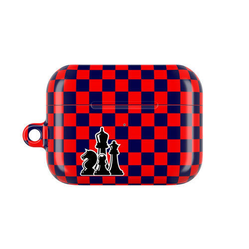 Chess-Themed AirPod Case, Unique Gift for Chess Lovers, Stylish Earbud Holder, Red Checkered Design, Accessory for Gamers