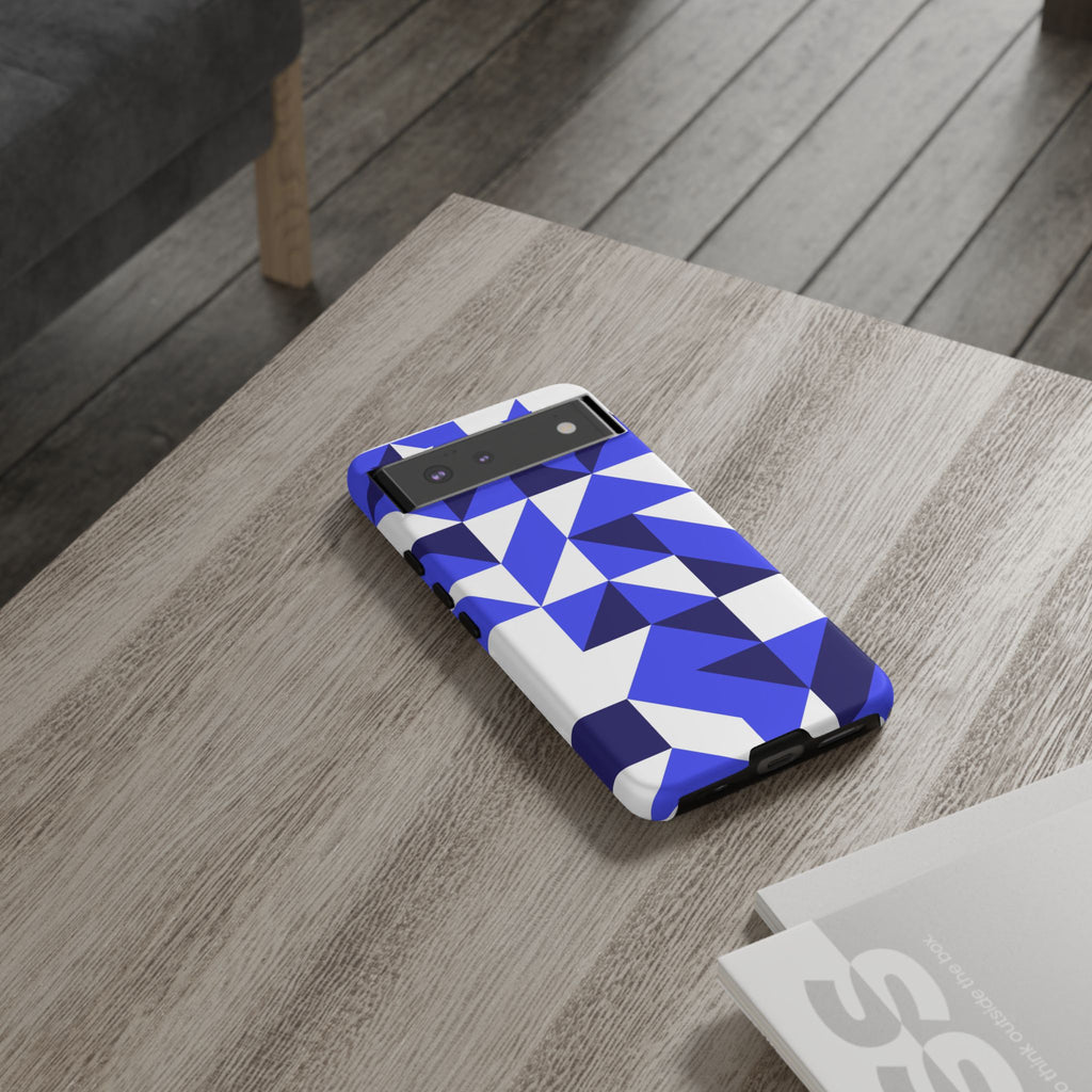 Blue Geometric Phone Case, Tough Cases, Stylish Phone Cover, Great for Gifts, Trendy Accessory, Abstract Pattern Design - FORMO
