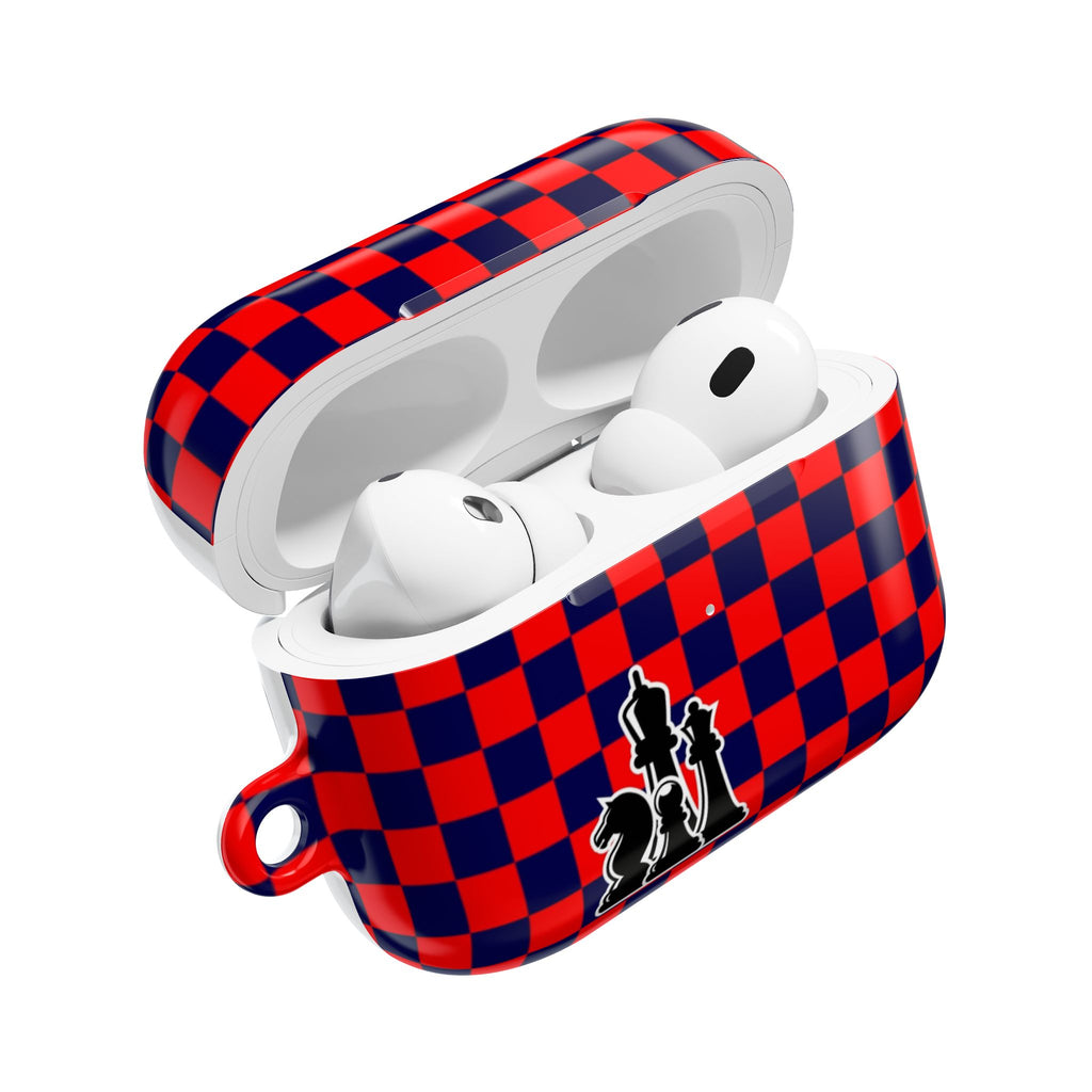 Chess-Themed AirPod Case, Unique Gift for Chess Lovers, Stylish Earbud Holder, Red Checkered Design, Accessory for Gamers