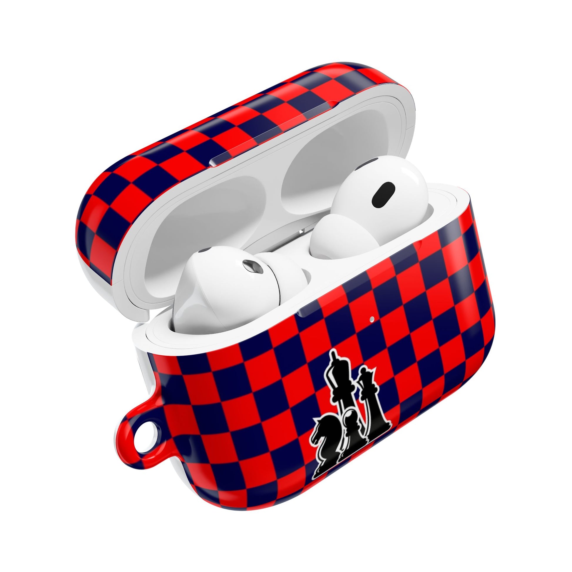 Chess-Themed AirPod Case, Unique Gift for Chess Lovers, Stylish Earbud Holder, Red Checkered Design, Accessory for Gamers