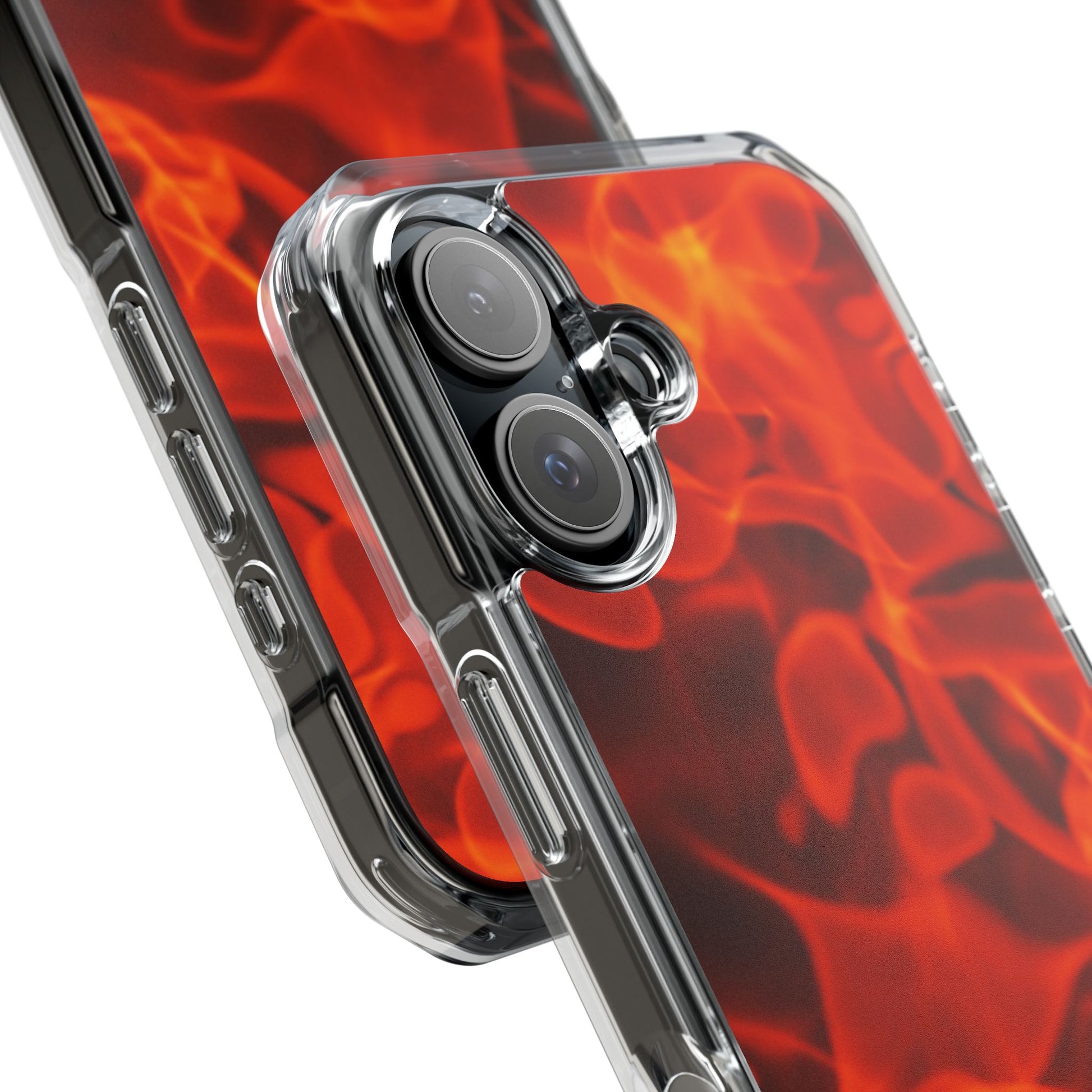 Magnetic Clear Phone Cases with Fiery Design, Protective Case for iPhone, Customizable Tech Accessory, Unique Gift Idea, Holiday Gift - FORMO