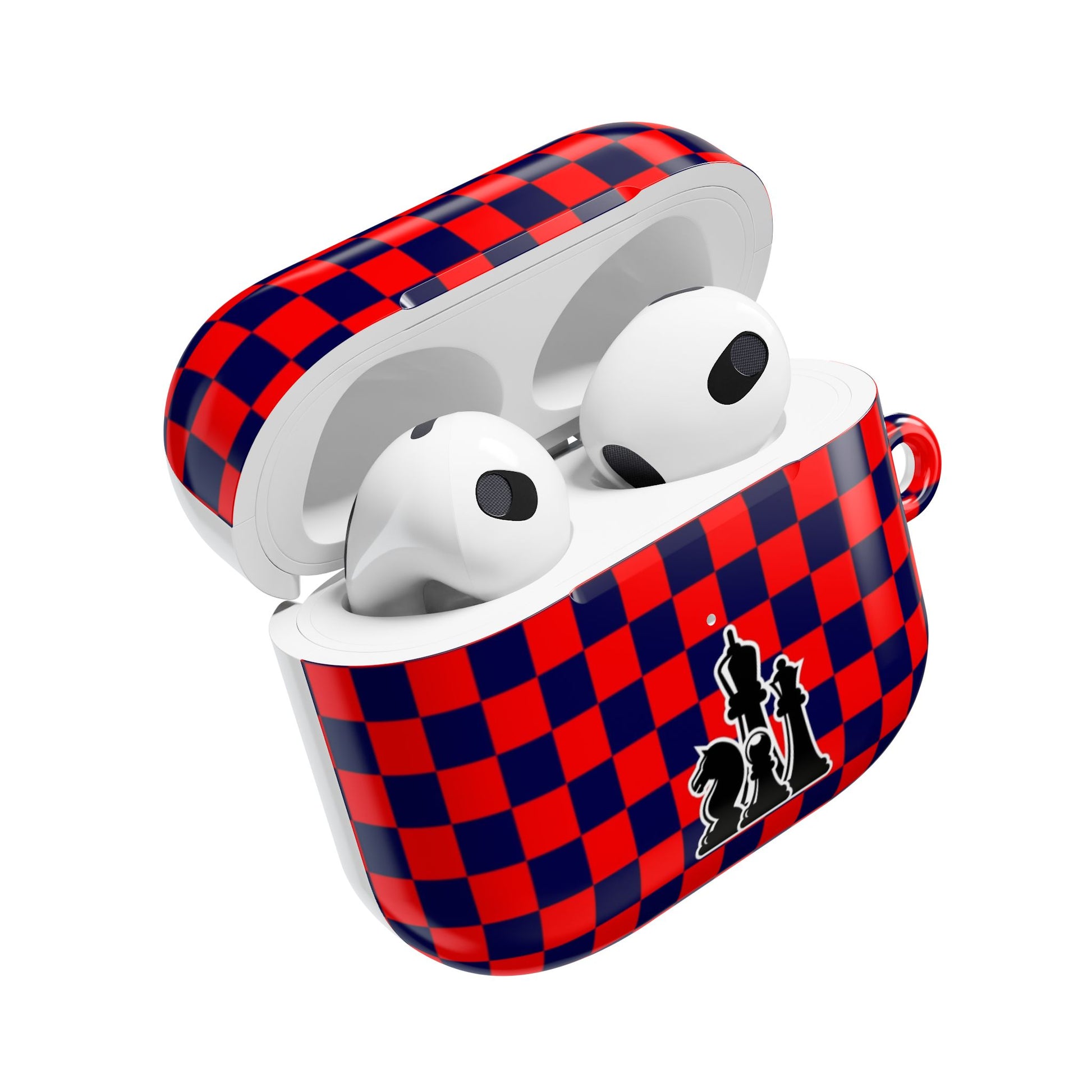 Chess-Themed AirPod Case, Unique Gift for Chess Lovers, Stylish Earbud Holder, Red Checkered Design, Accessory for Gamers