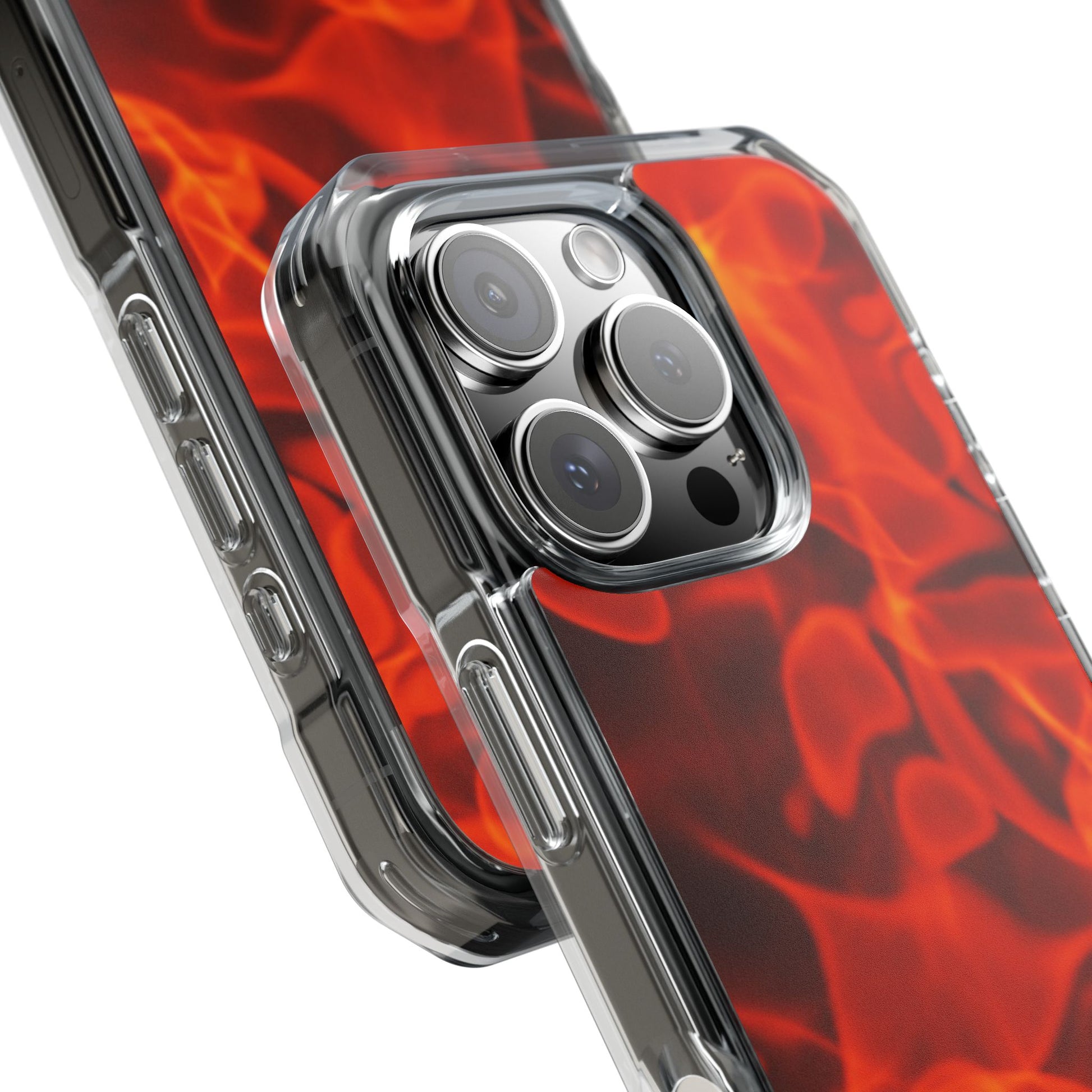 Magnetic Clear Phone Cases with Fiery Design, Protective Case for iPhone, Customizable Tech Accessory, Unique Gift Idea, Holiday Gift - FORMO