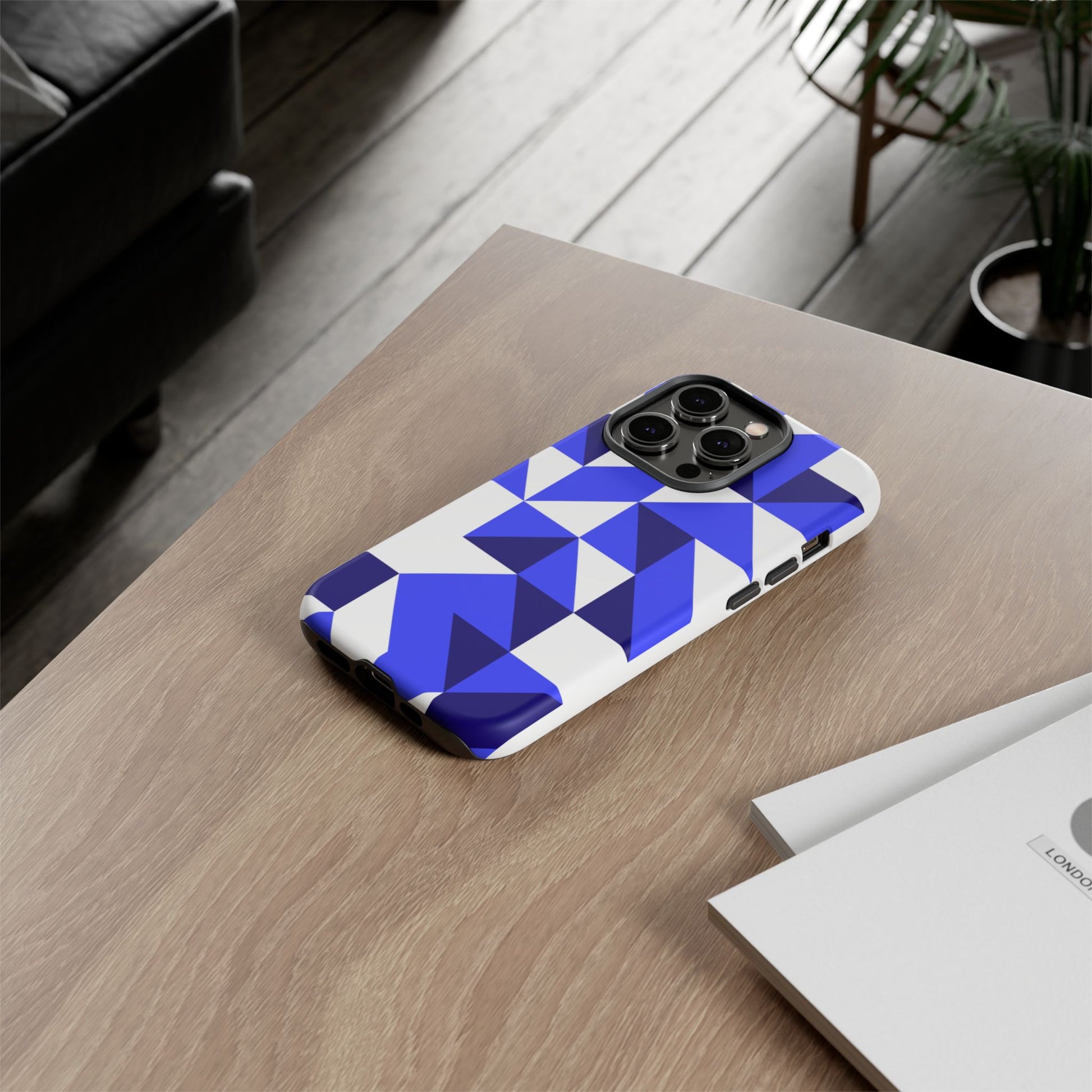 Blue Geometric Phone Case, Tough Cases, Stylish Phone Cover, Great for Gifts, Trendy Accessory, Abstract Pattern Design - FORMO