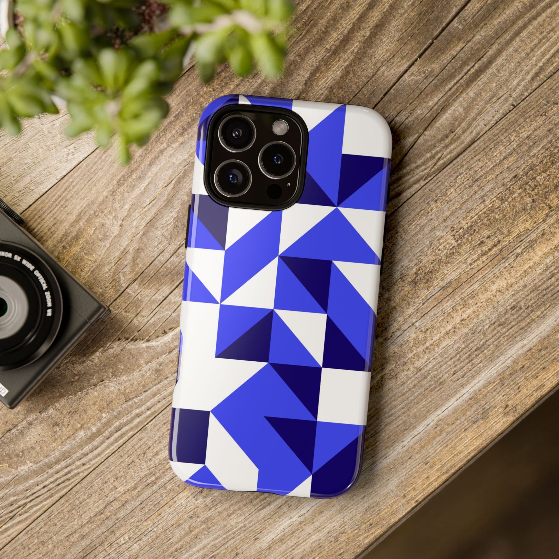 Blue Geometric Phone Case, Tough Cases, Stylish Phone Cover, Great for Gifts, Trendy Accessory, Abstract Pattern Design - FORMO