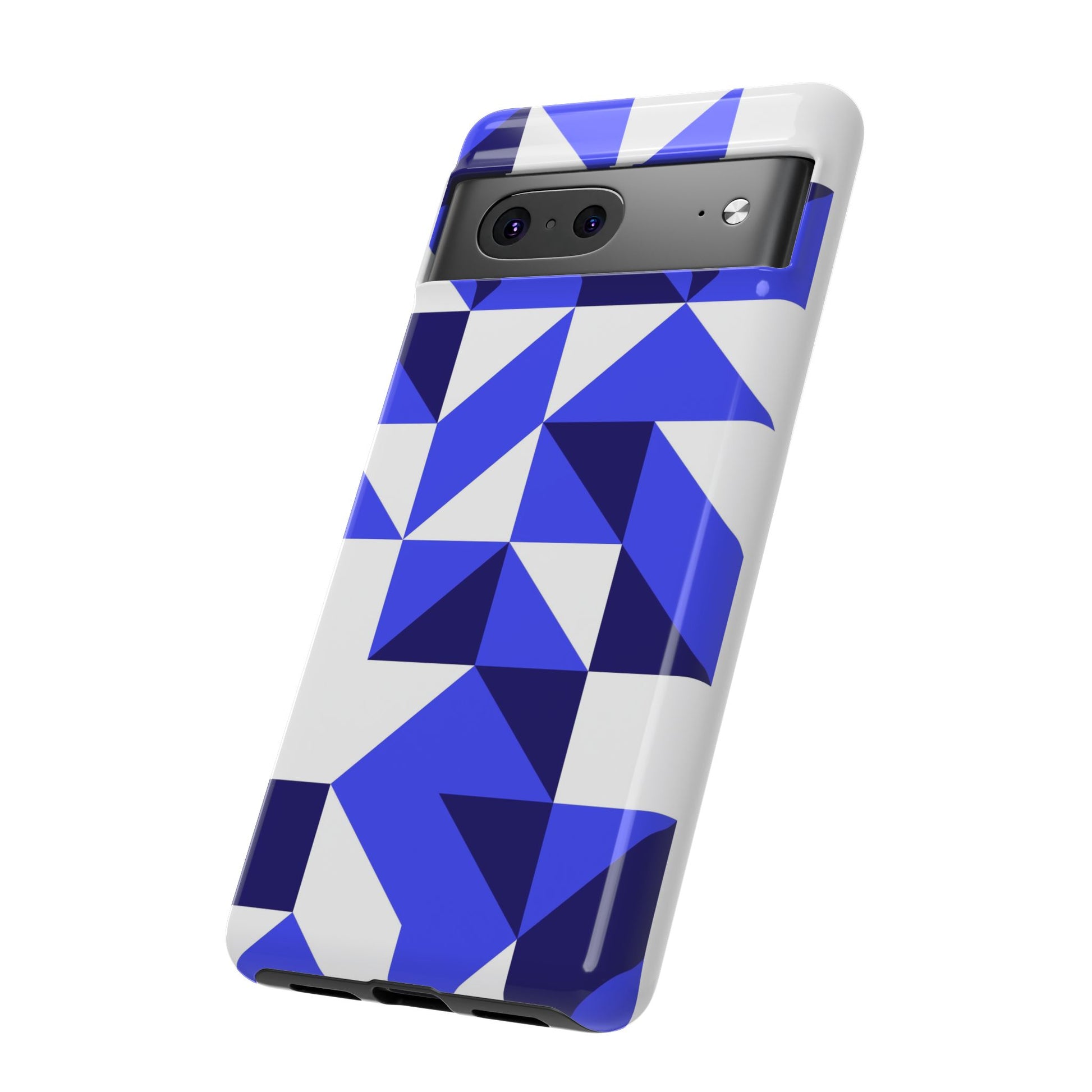 Blue Geometric Phone Case, Tough Cases, Stylish Phone Cover, Great for Gifts, Trendy Accessory, Abstract Pattern Design - FORMO