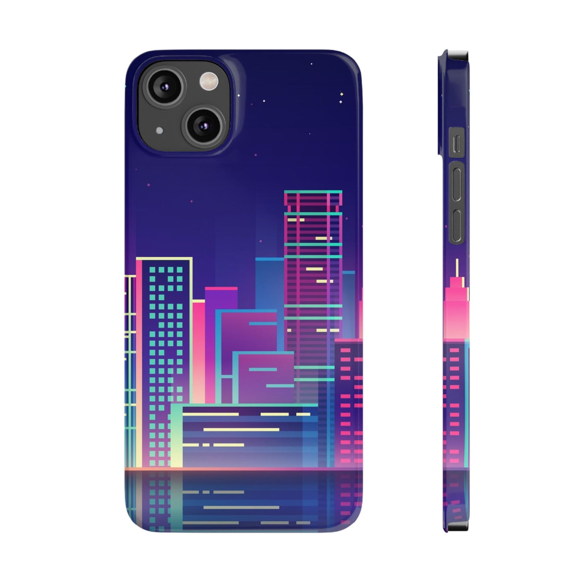 Urban Skyline Slim Phone Cases, Cityscape iPhone Cover, Colorful Night Design, Trendy Phone Accessory, Gifts for City Lovers - FORMO