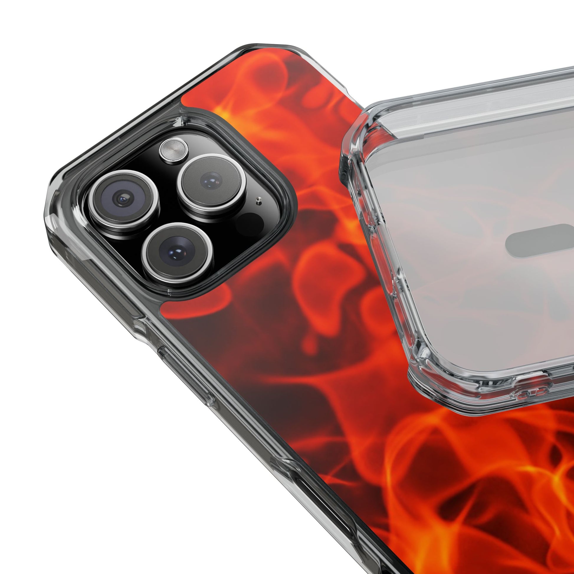 Magnetic Clear Phone Cases with Fiery Design, Protective Case for iPhone, Customizable Tech Accessory, Unique Gift Idea, Holiday Gift - FORMO