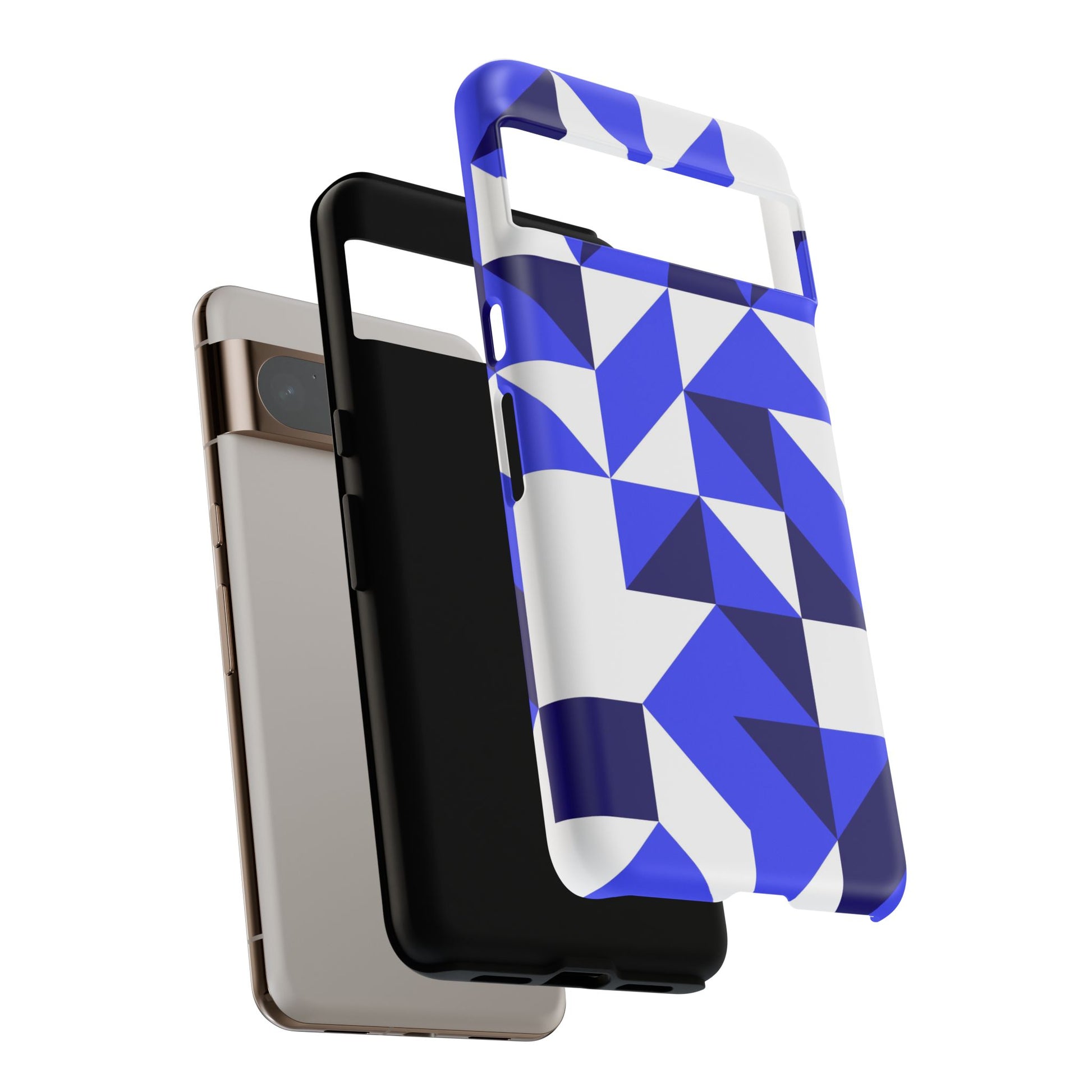 Blue Geometric Phone Case, Tough Cases, Stylish Phone Cover, Great for Gifts, Trendy Accessory, Abstract Pattern Design - FORMO