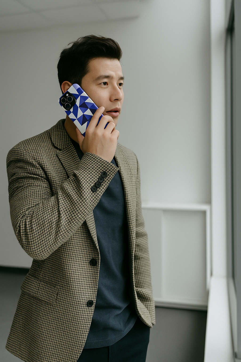 Blue Geometric Phone Case, Tough Cases, Stylish Phone Cover, Great for Gifts, Trendy Accessory, Abstract Pattern Design