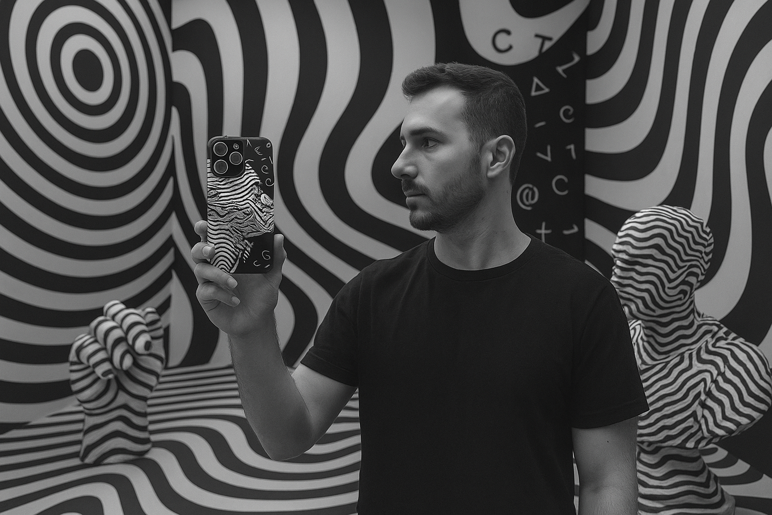 Monochrome Motion — Black & White Pattern Tough Phone Case (iPhone & Samsung)