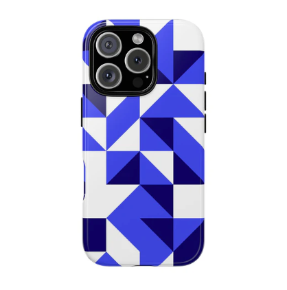 Blue Geometric Phone Case, Tough Cases, Stylish Phone Cover, Great for Gifts, Trendy Accessory, Abstract Pattern Design