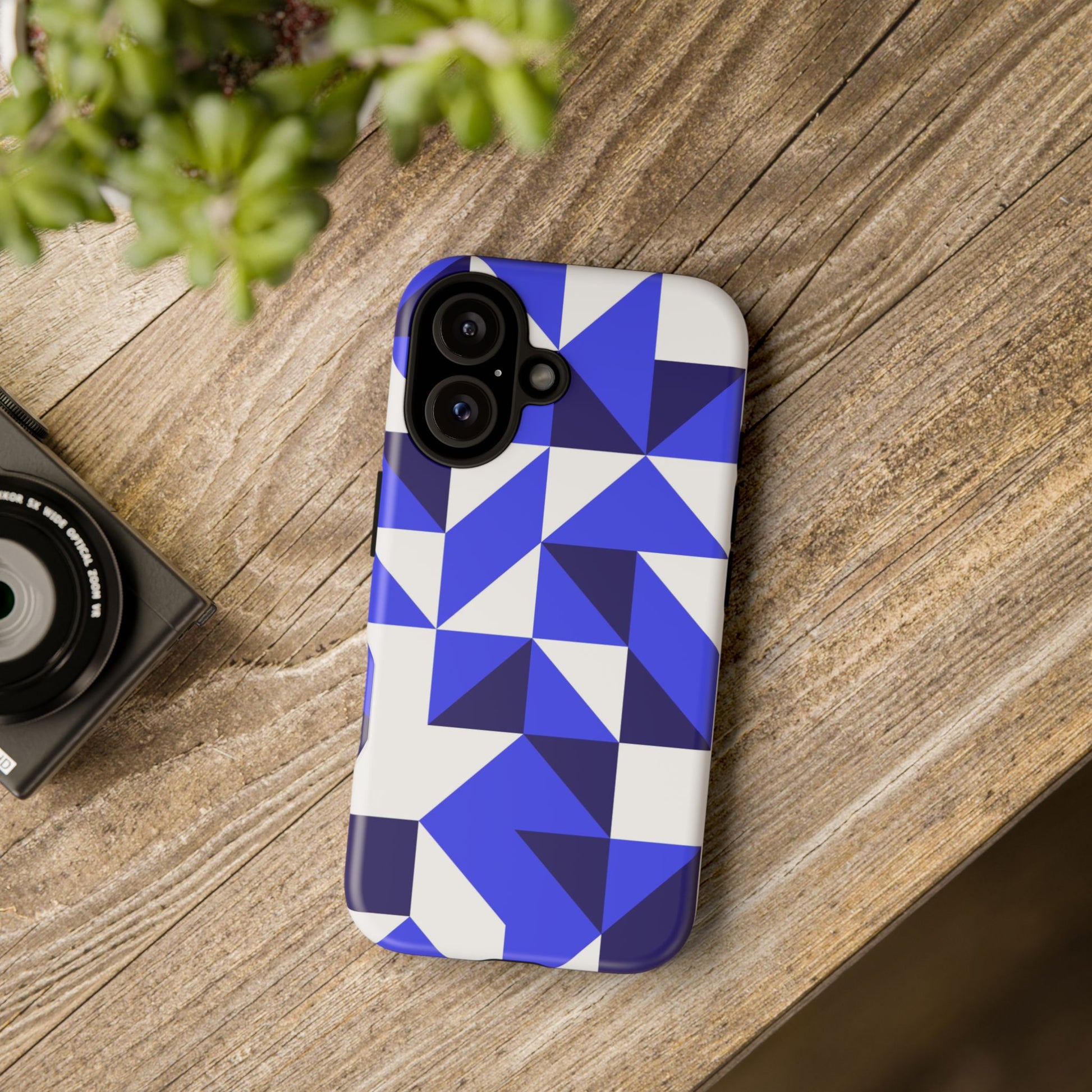 Blue Geometric Phone Case, Tough Cases, Stylish Phone Cover, Great for Gifts, Trendy Accessory, Abstract Pattern Design - FORMO