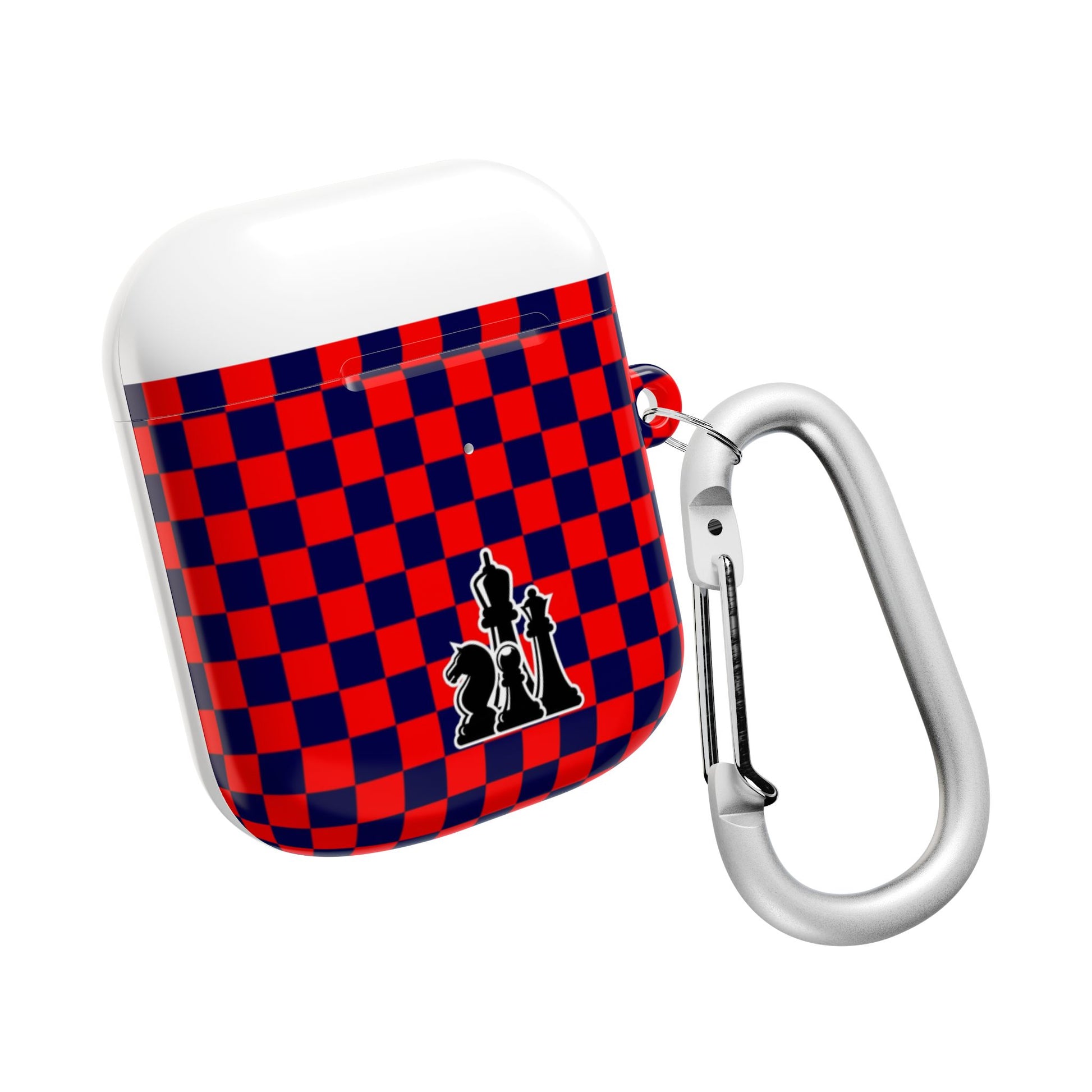 Chess-Themed AirPod Case, Unique Gift for Chess Lovers, Stylish Earbud Holder, Red Checkered Design, Accessory for Gamers
