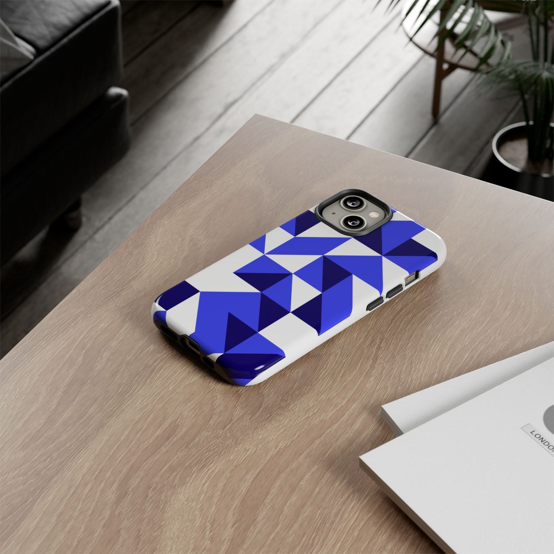 Blue Geometric Phone Case, Tough Cases, Stylish Phone Cover, Great for Gifts, Trendy Accessory, Abstract Pattern Design - FORMO
